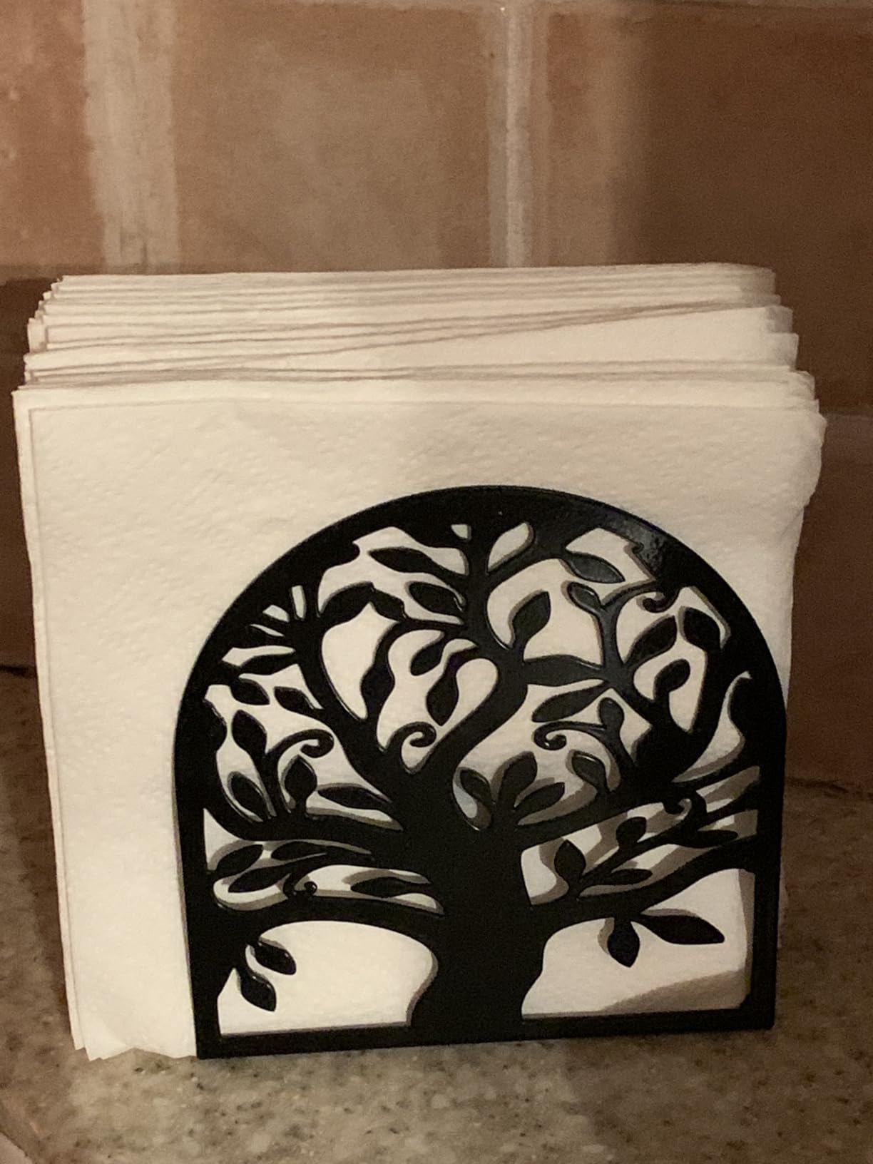 Tree of Life Napkin Holder, Upright Metal Tabletop Napkin Holder with Cushioned Base, Black Decorative Napkin Holder for Kitchen & Dining Table. - Customer Photo 1