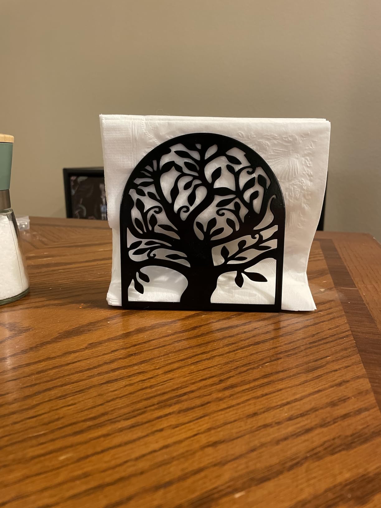 Tree of Life Napkin Holder, Upright Metal Tabletop Napkin Holder with Cushioned Base, Black Decorative Napkin Holder for Kitchen & Dining Table. - Customer Photo 2