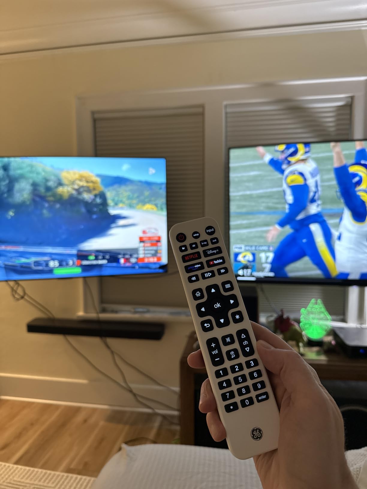 GE Rechargeable TV Remote Control, Universal Remote Control, Backlit Buttons, Samsung TV Remote Control Replacement for Smart TVs, Apple TV, Sony, Roku Replacement Remote, LG TV, 4-Device, 80984 - Customer Photo 1