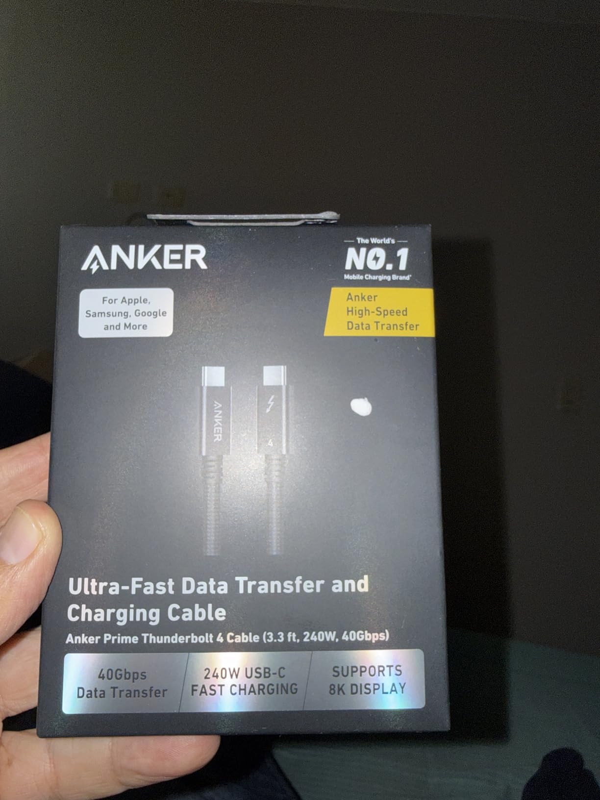 Anker Prime Thunderbolt 4 Cable, 3.3 ft USB C to USB C Cable, 240W Charging, 40Gbps Data Transfer, Supports 8K/4K Displays, for iPhone 16 Series, MacBook Air, iPad, Samsung (Thunderbolt 4-Certified) Customer Review Anker Prime Thunderbolt 4 Cable, 3.3 ft USB C to USB C Cable, 240W Charging, 40Gbps Data Transfer, Supports 8K/4K Displays, for iPhone 16 Series, MacBook Air, iPad, Samsung (Thunderbolt 4-Certified) - Customer Photo 2
