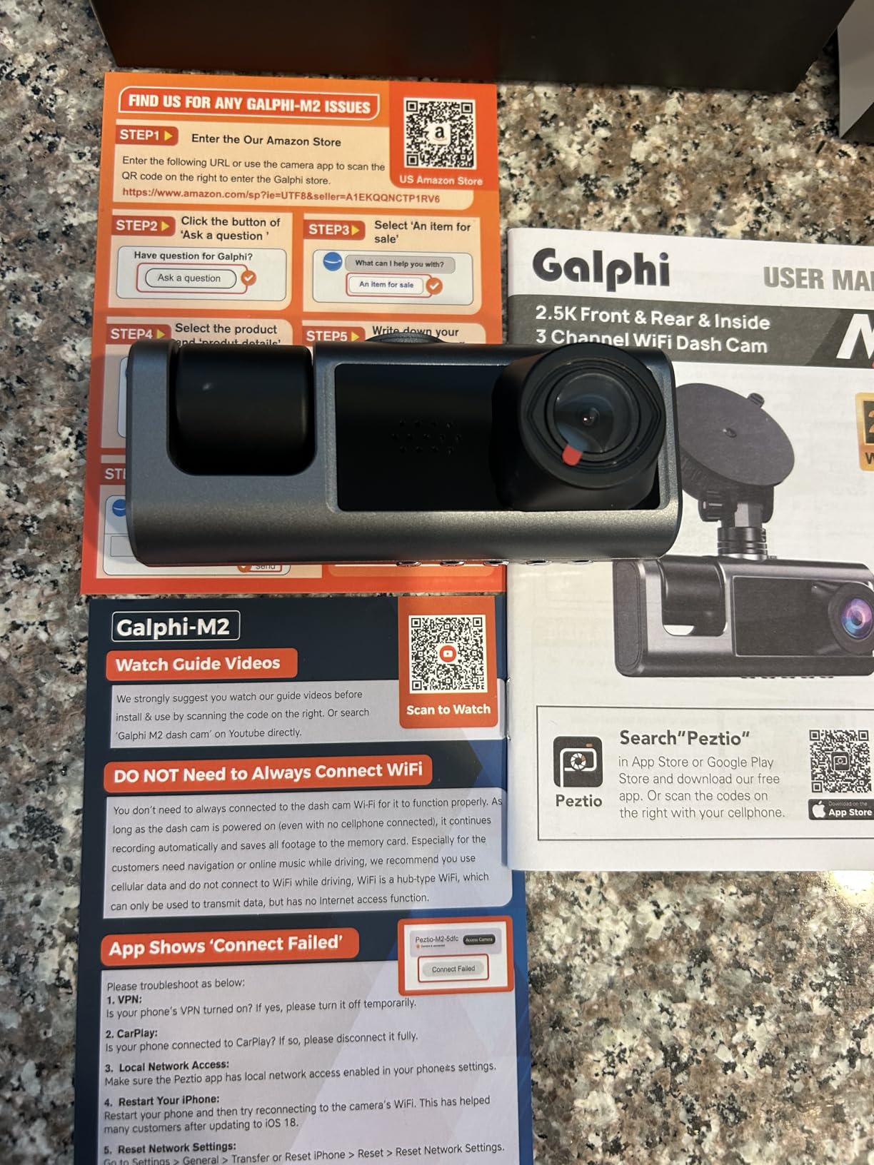 3 Channel WiFi Dash Cam Front and Rear Inside with 64GB SD Card, 2.5K+1080P+1080P Car Dash Camera for Cars Front and Rear, Dashcam with G-Sensor, Loop Recording, 24H Parking Mode, Support 512GB - Customer Photo 2