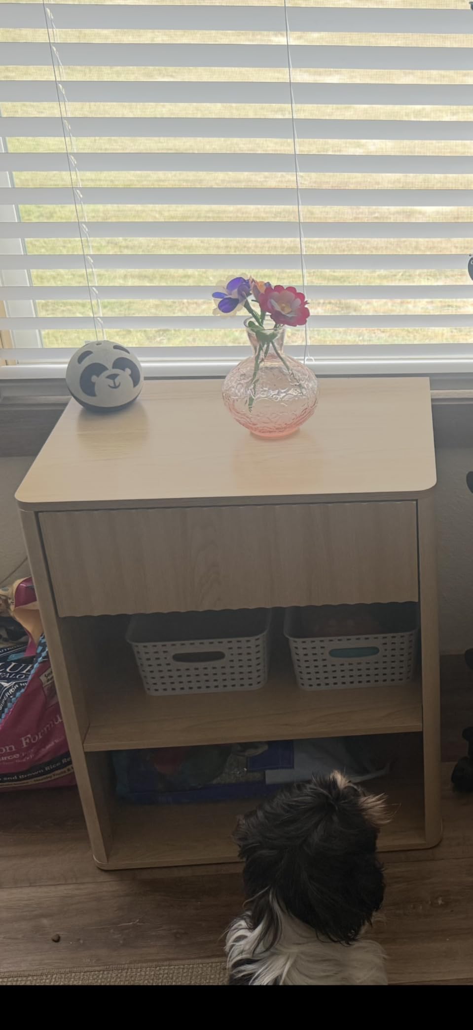 Nightstand Bedside Table Storage Drawer - Large Mid Century Modern Night Stand with Fluted Wood Drawer and Open Shelf Bed Side Table for Bedroom Study Room, Natural Oak, Set of 1 - Customer Photo 1