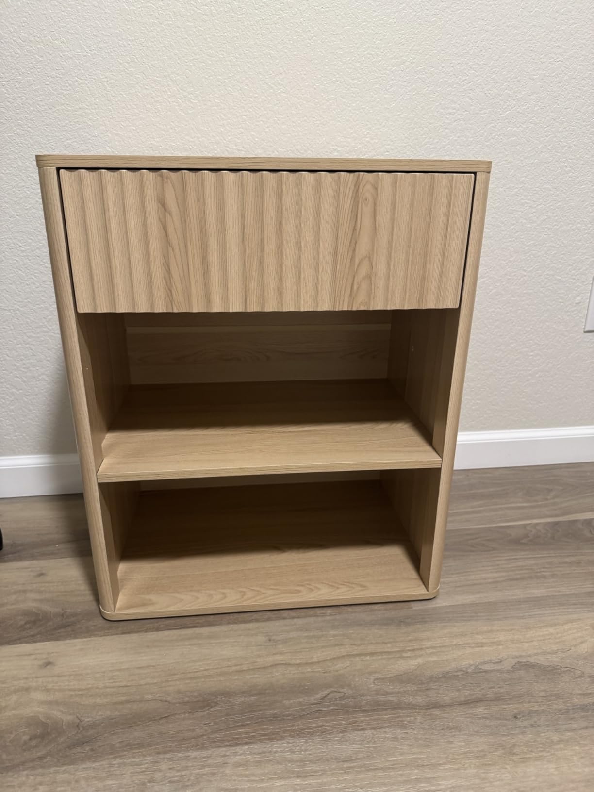 Nightstand Bedside Table Storage Drawer - Large Mid Century Modern Night Stand with Fluted Wood Drawer and Open Shelf Bed Side Table for Bedroom Study Room, Natural Oak, Set of 1 - Customer Photo 5