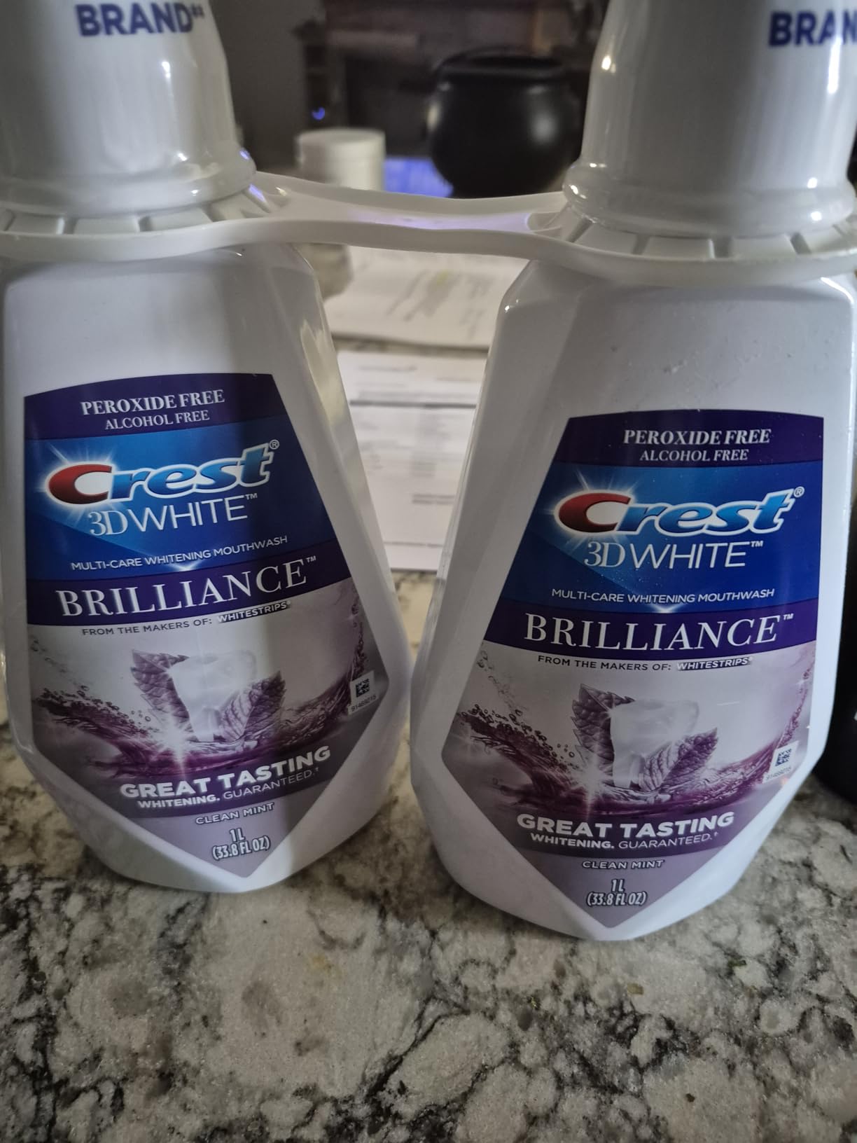 Crest Mouthwash/Mouth Rinse, 3D White Brilliance Whitening, Alcohol Free, Clean Mint, 2x1L (33.8 fl oz) Customer Review Crest Mouthwash/Mouth Rinse, 3D White Brilliance Whitening, Alcohol Free, Clean Mint, 2x1L (33.8 fl oz) - Customer Photo 2