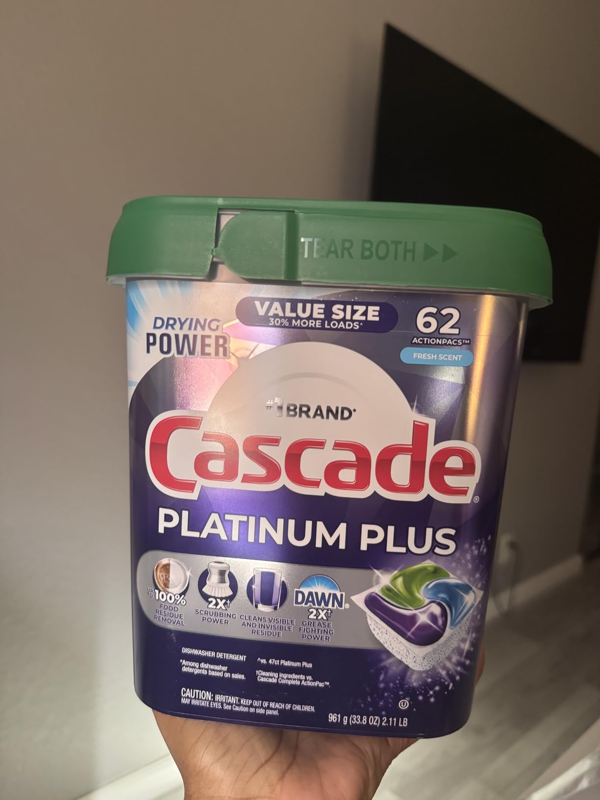 Cascade Platinum Plus Dishwasher Pods, Dish Detergent Soap, Clean Scent, 62 Count - Customer Photo 2