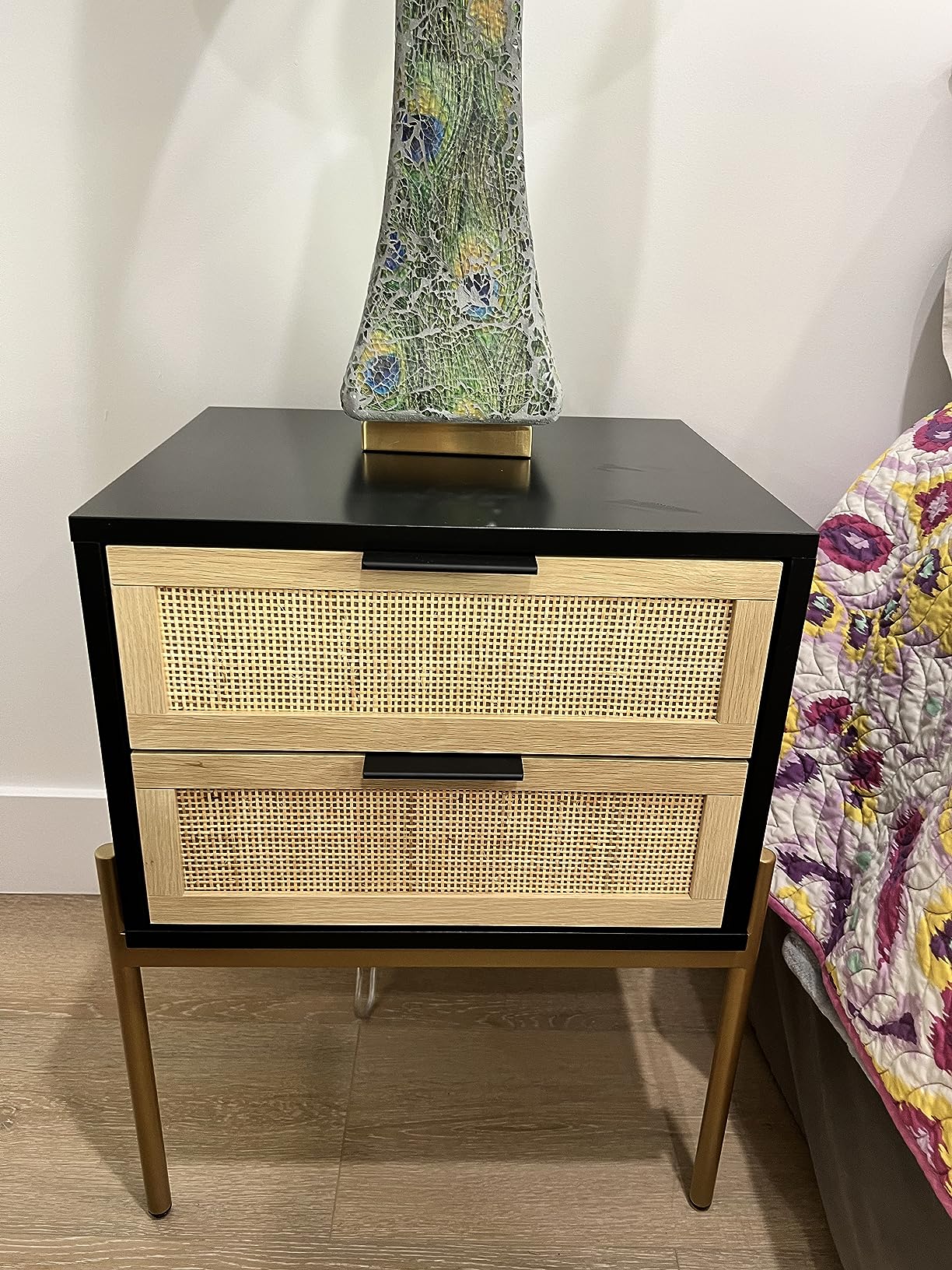 Nathan James Solace Mid Century Modern 2 Drawer Nightstand with Solid Wood Frame and Rounded Details, Light Brown Set of 2 - Customer Photo 2