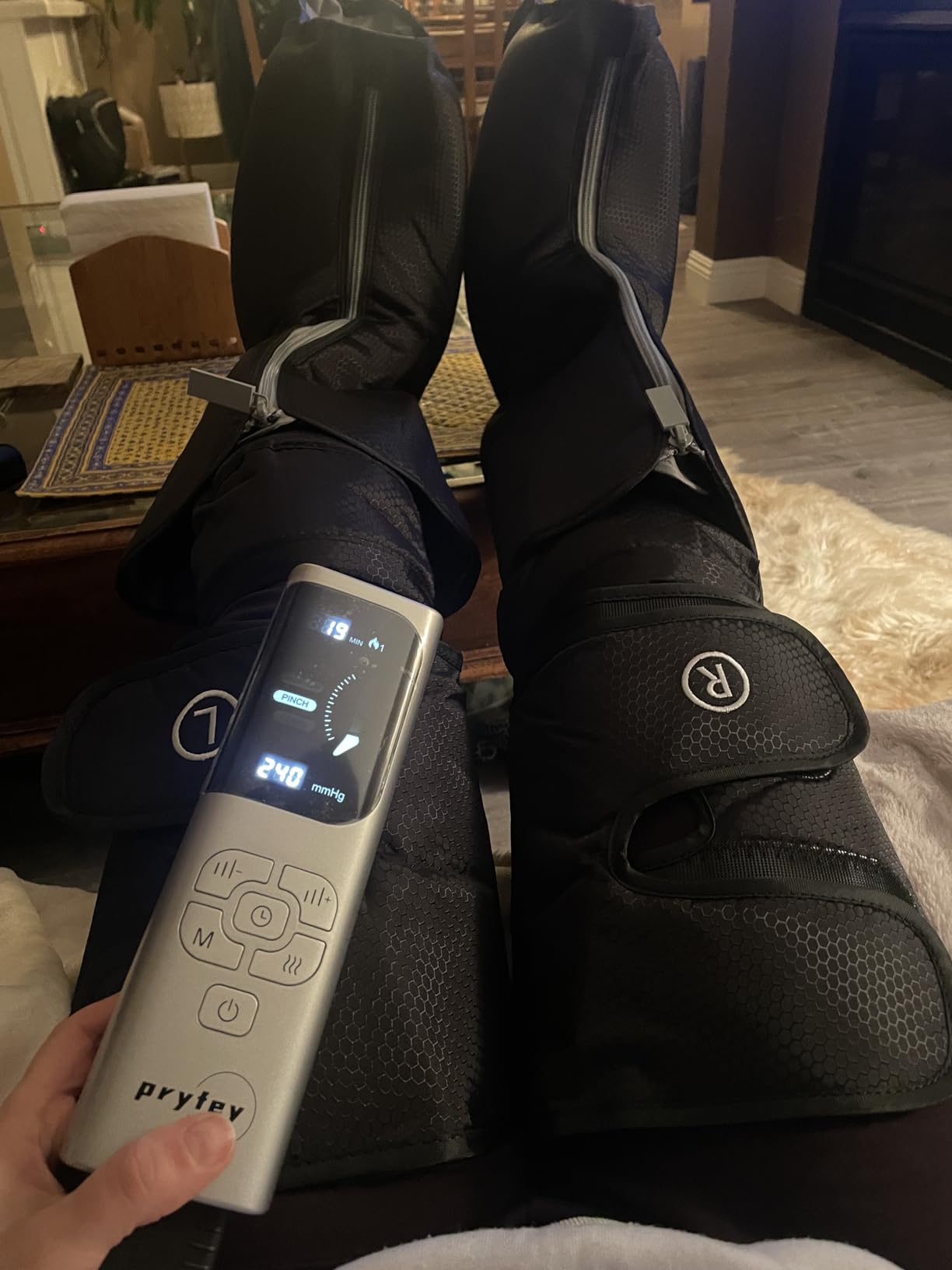 pryfey Leg Massager with Heat and Compression, Foot Massager for Circulation and Pain Relief, 3 Timers, 12 Intensity, 6 Modes,3 Heating with Knee Massager,Valentines Day Gifts for Man Woman,Black - Customer Photo 2