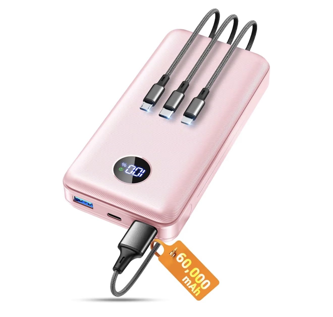 Portable Charger Power Bank, 60000mAh Battery Pack with 3 in 1 USB-C/iOS/Micro-USB Cable, 22.5W Fast Charging Portable Phone Charger, Travel Camping Essential Powerbank for iPhone 17/16 Samsung,Ebony - Customer Photo 3