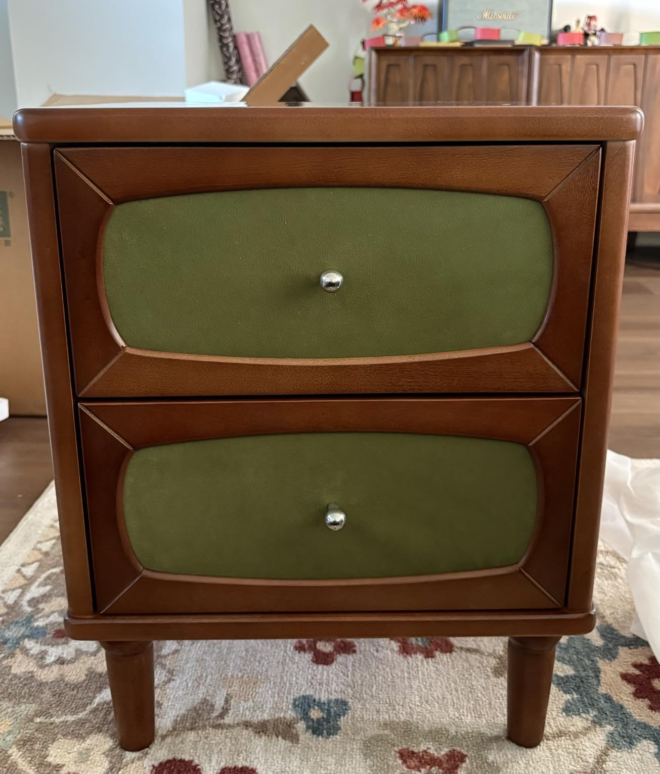 YESWOOD Solid Walnut Nightstand, Mid Century Modern Nightstands with 2 Arched Drawers, Small Bedside Table for Low Bed, Wooden Night Stand for Bedroom, Wood Side End Tables Living Room - Customer Photo 1
