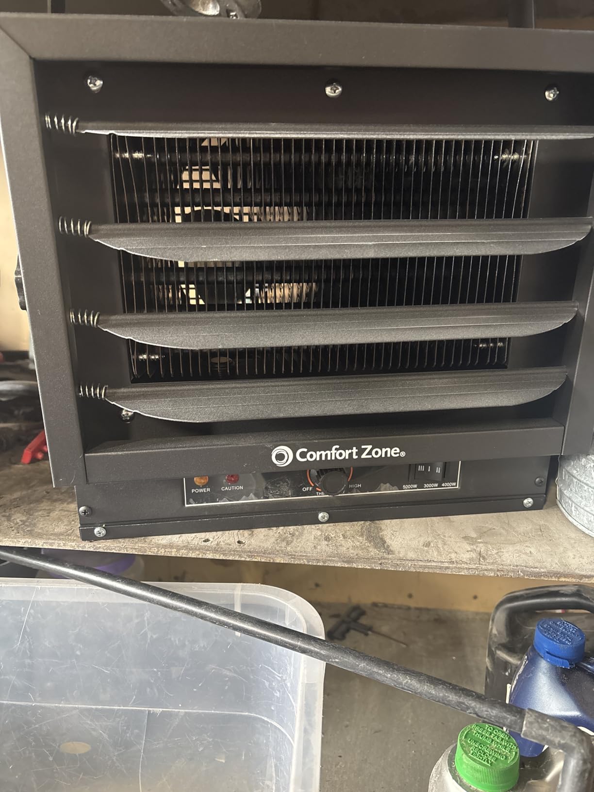 Comfort Zone 5000W Ceiling Mounted Garage Heater – 240V Electric Shop Heater with 3 Heat Settings, Overheat Protection, Indoor Use, ETL Listed, Grey | 240V hardwired commercial heater offers 3 heat settings (3,000, 4,000, 5,000W) for garages and workshops. customer photo 1