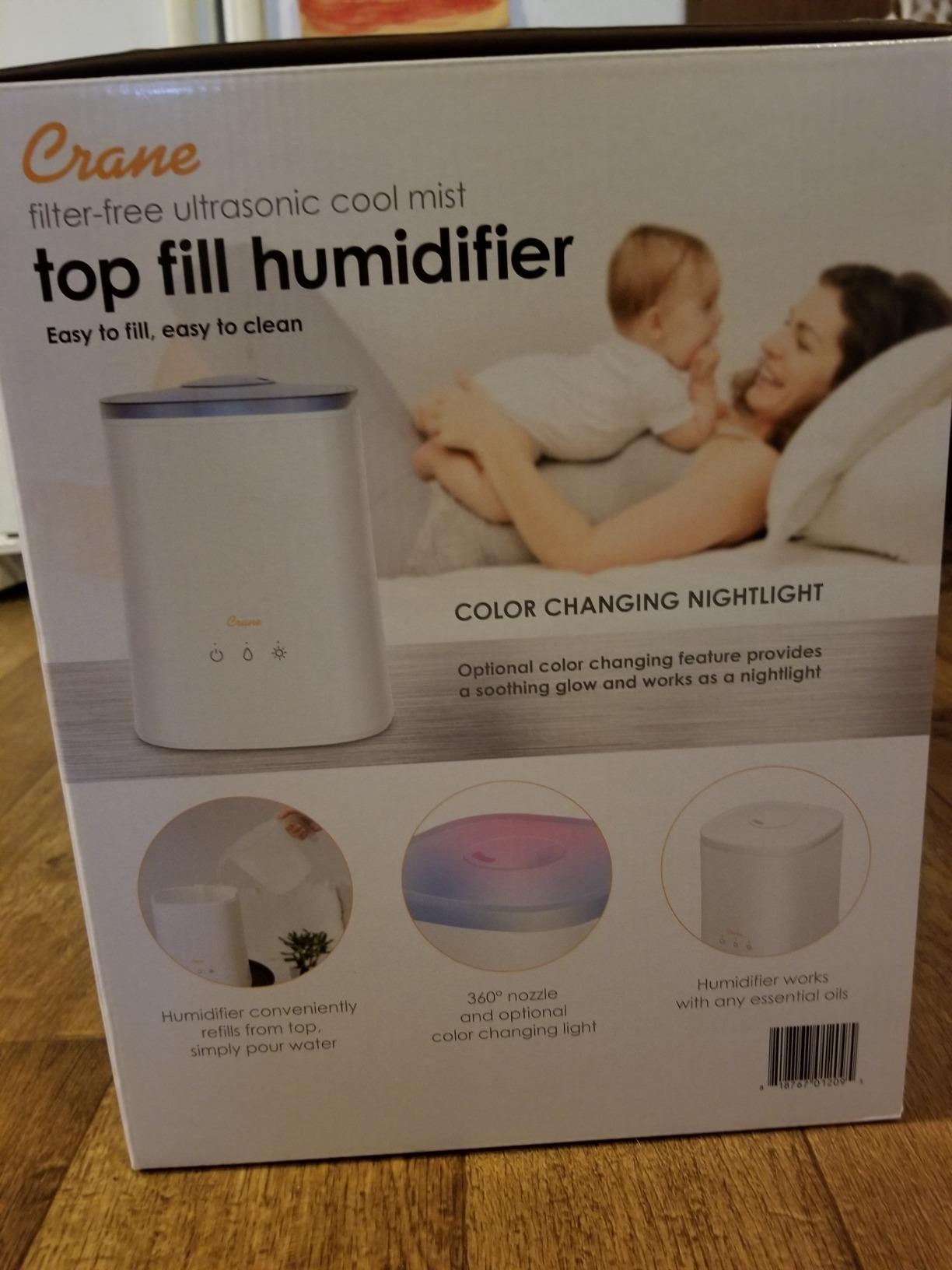 Crane Top Fill Ultrasonic Cool Mist Humidifier for Bedroom and Large Rooms, 1.2 Gallon Essential Oil Diffuser with Nightlight and Auto Shut-Off customer photo 2