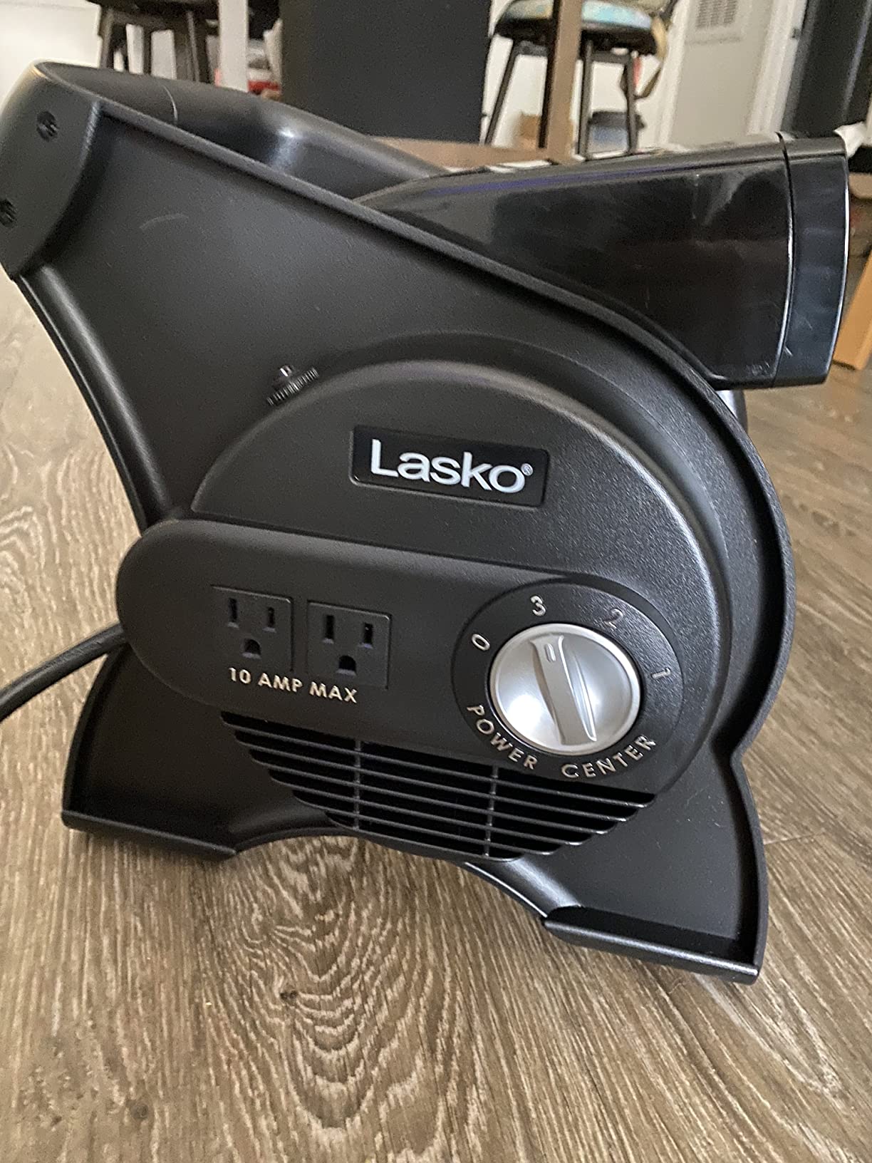 Lasko Portable Utility Fan, 12 inch 289 CFM Pivoting High Velocity Air Mover Blower Fan, 3 Speeds, 2 Accessory Outlets 120V, Black, U12104 customer photo 2