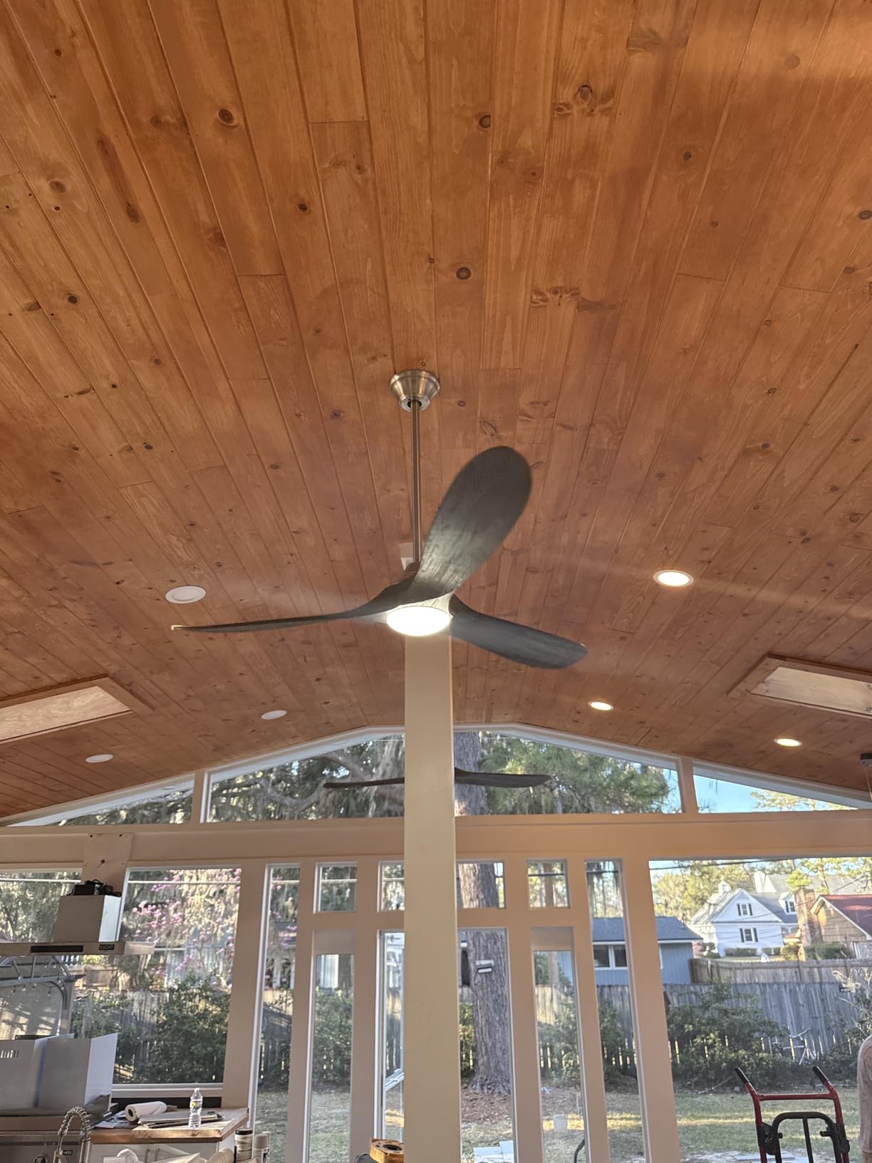 60 Inch Ceiling Fans with Lights, Outdoor Ceiling Fans for Patios with Light Damp Rated, 3 Blades Wood DC Ceiling Fan Modern Large Airflow Commercial Ceiling Fan with Remote & APP for Exterior Indoor customer photo 1