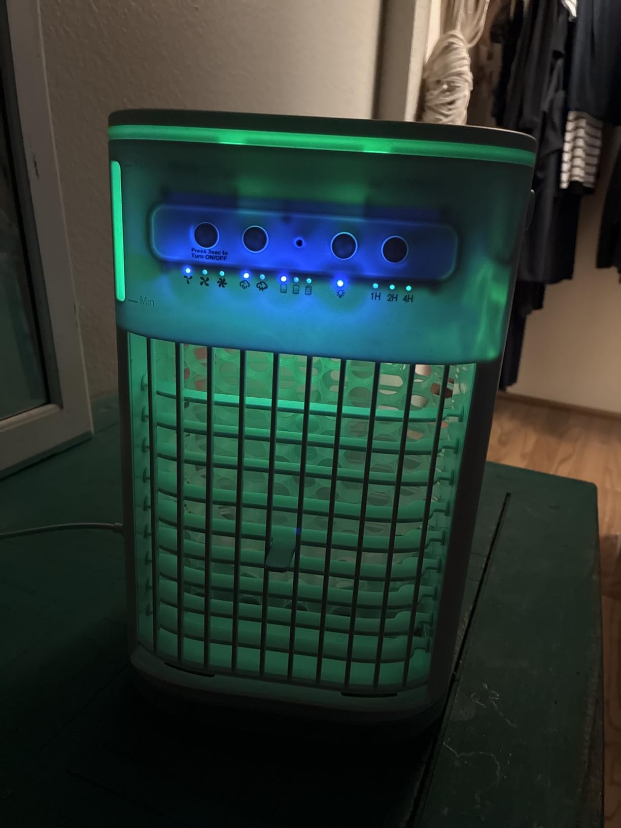 Small Portable Air Conditioners, 5400mAh Battery, 2 Ice Packs Personal Air Conditioner, 7H Timer & 16.5ft Remote, 7 Color Light, 1200ML Water Tank, 3 Speed & 2 Cool Mist Small AC Unit for Bedroom customer photo 1