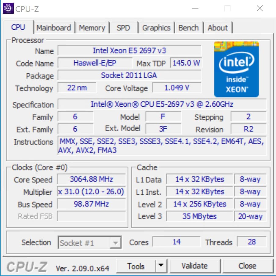 INTEL CM8064401807100 Xeon E5-2697 v3 Fourteen-Core Haswell Processor 2.6GHz 9.6GT/s 35MB LGA 2011-v3 CPU, OEM (Renewed) customer photo 1