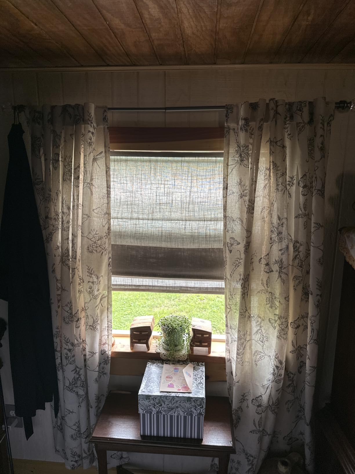 jinchan Floral Linen Blend Curtains for Living Room Blue French Country Farmhouse Curtains 84 Inches Long Light Filtering Kitchen Window Back Tab Semi Sheer 2 Panels customer photo 2