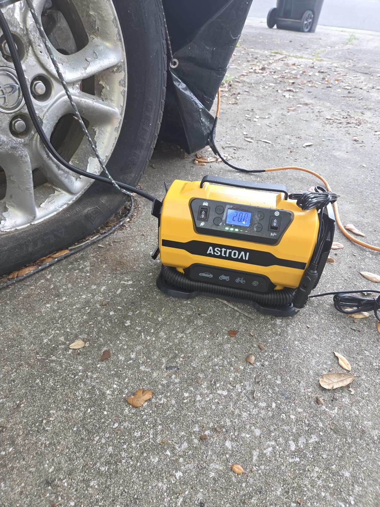 AstroAI Tire Inflator Portable Air Compressor Pump 150PSI 12V DC/110V AC with Dual Metal Motors&LED Light, Automotive Car Accessories&Two Modes for Car, Bicycle Tires and Air Mattresses, Yellow customer photo 2
