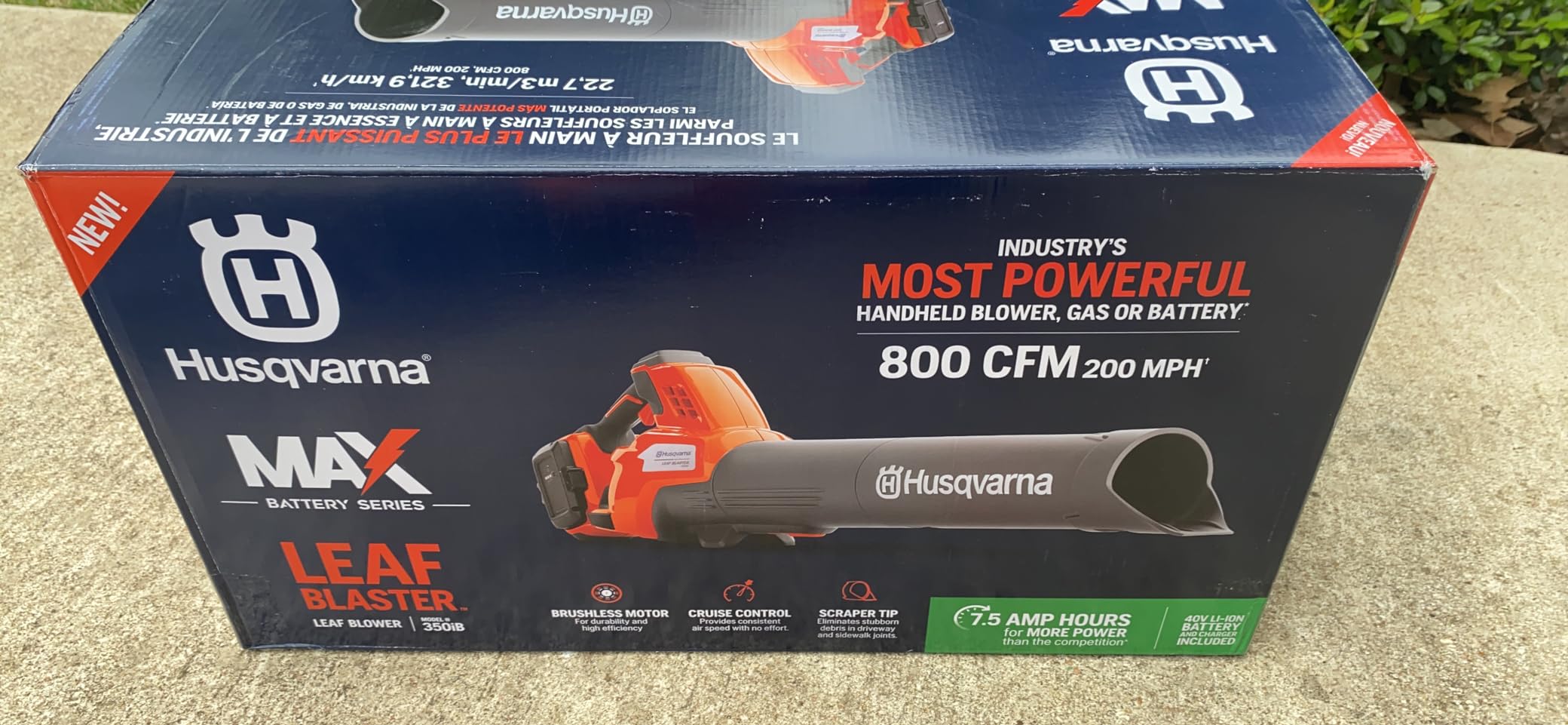 Husqvarna Leaf Blaster 350iB Battery Powered Cordless Leaf Blower, 200-MPH 800-CFM, Brushless Motor and Quiet Operation, 40V Lithium-Ion 7.5 Ah Battery and Charger Included, 970569904 customer photo 1