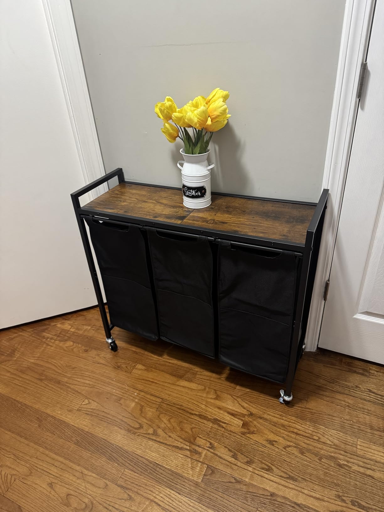 HOOBRO Laundry Sorter 3 Section, Laundry Hamper with Wheels, 3 x 11.5 Gal (43.5 L), Rolling Laundry Basket, Pull-Out and Removable Oxford Fabric Laundry Bags, Rustic Brown and Black BF76XY01 customer photo 1