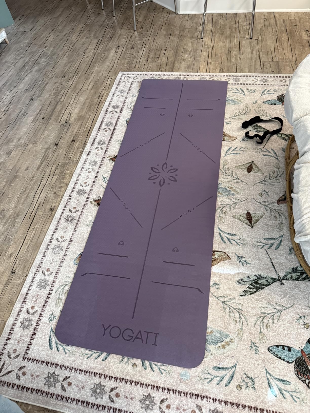 YOGATI Yoga Mat with Strap with Alignment Lines. Home Workout Mat for Women, Men and Kids. Thick Non Slip Yoga Mat for Pilates and Fitness. Brown, Pink and Purple Yoga Mats customer photo 1