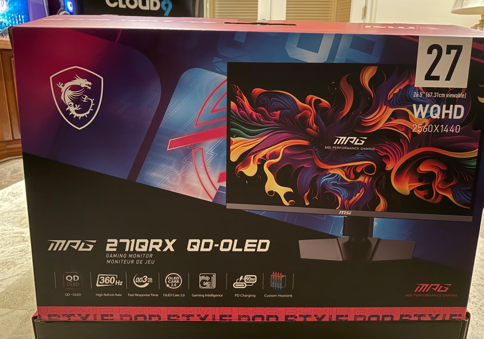 MSI MPG 271QRX QD-OLED, 27 OLED Gaming Monitor, 2560 x 1440 (QHD), 0.03ms Response time, 360Hz, True Black HDR 400, HDMI, DP Port, USB Type C, Tilt, Height, Black customer photo 2