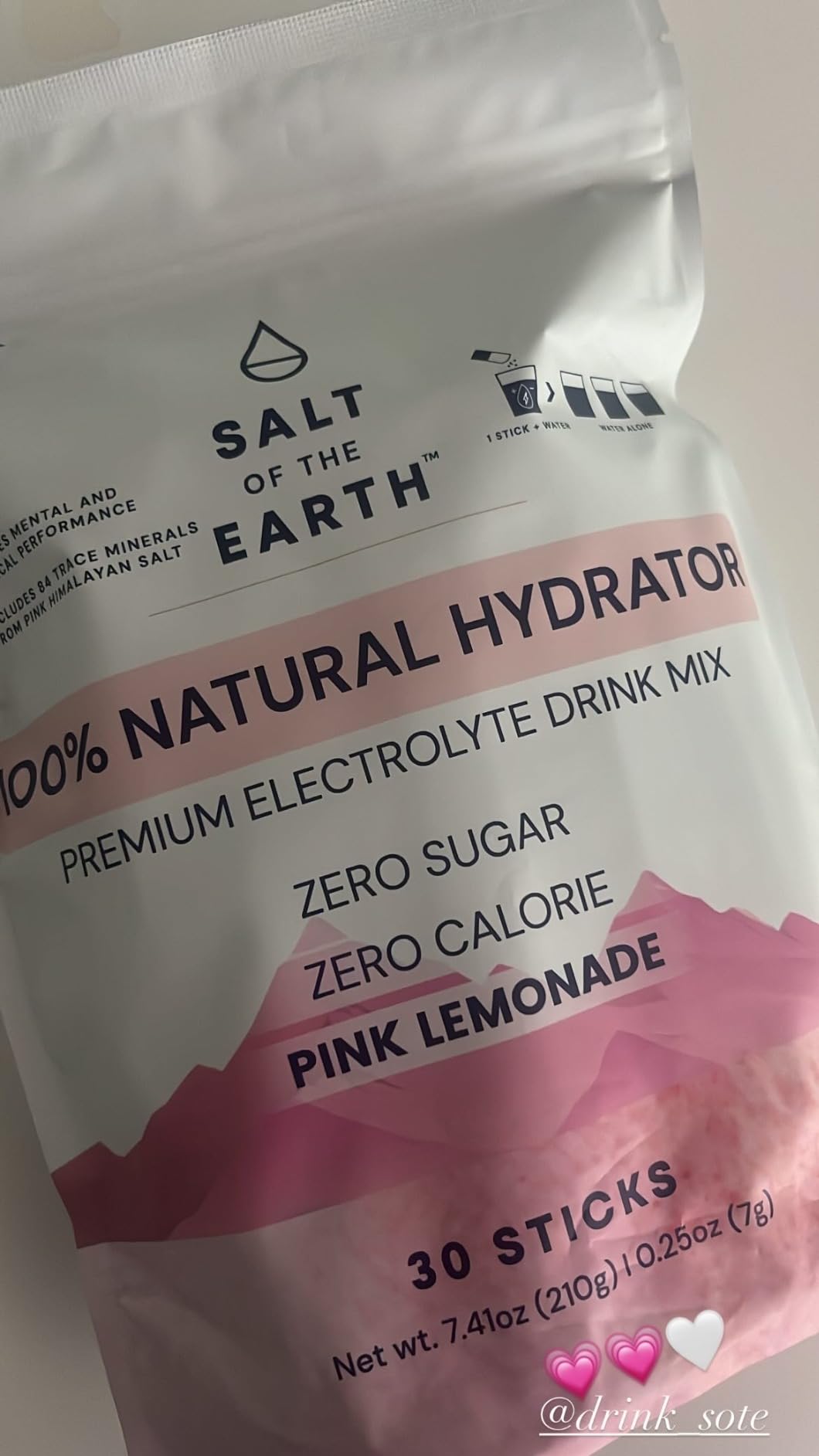 Salt of the Earth Premium Zero-Sugar Electrolyte - Made with Pink Himalayan Salt - Hydration Powder Packets | Keto & Paleo Friendly | 30 Sticks, Pink Lemonade customer photo 1
