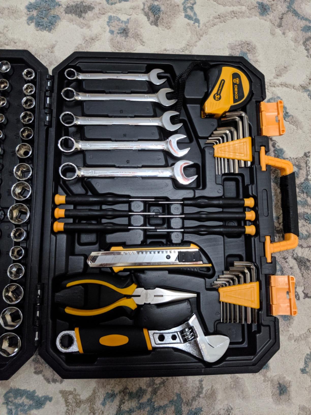 DEKOPRO Tool Set: 158 Piece Home Tool Kit, Household Basic Repair Tool Set Comes with Plastic Storage Case-Red customer photo 2