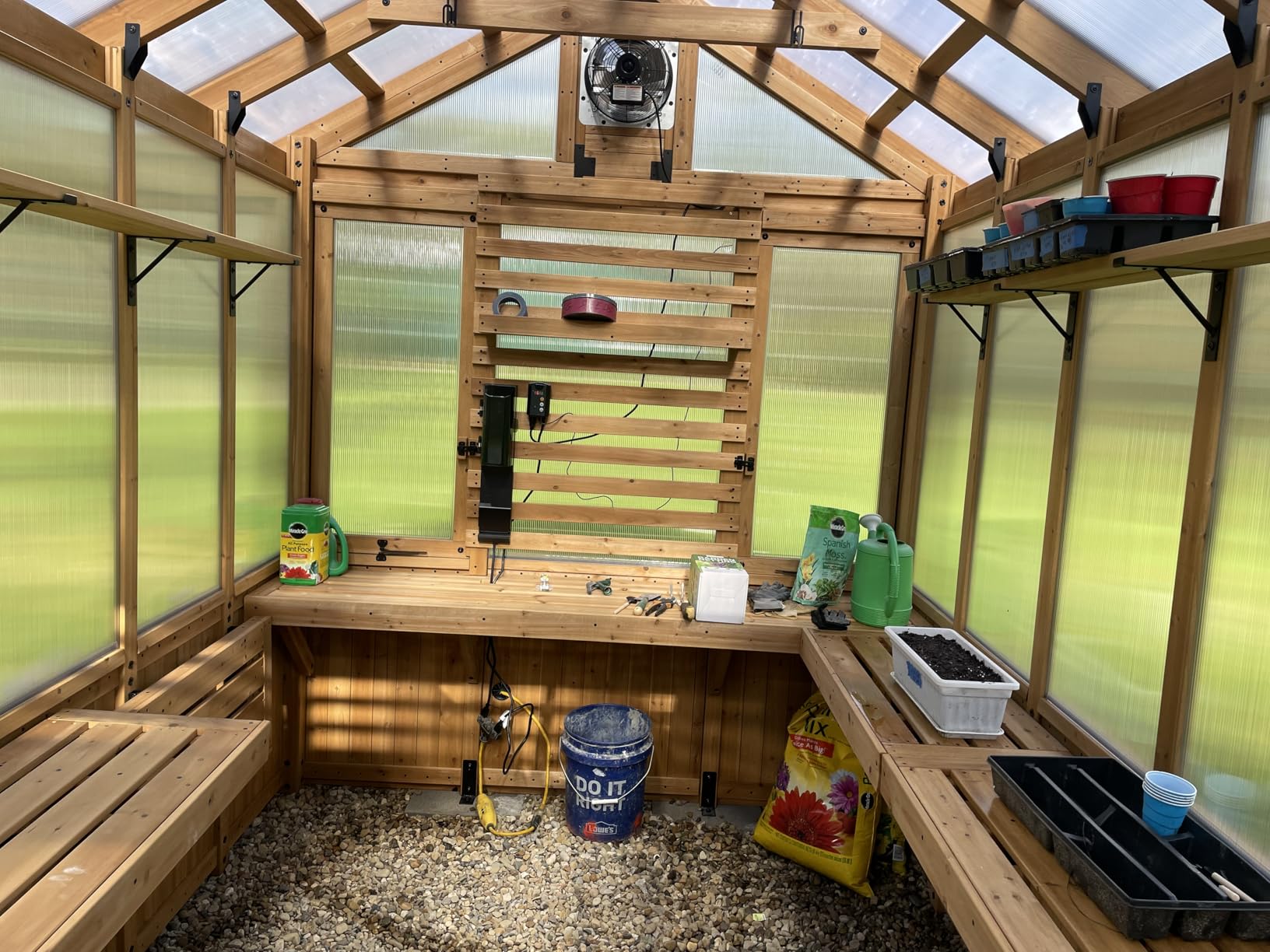 Backyard Discovery Bellerose 9' x 6' Cedar Wood and Polycarbonate Walk-in Greenhouse Kit with Pergola, Exhaust Fan, Windows, Hose Hook-Ups, PowerPort, Staging Shelves for Year-Round Outdoor Gardening customer photo 1