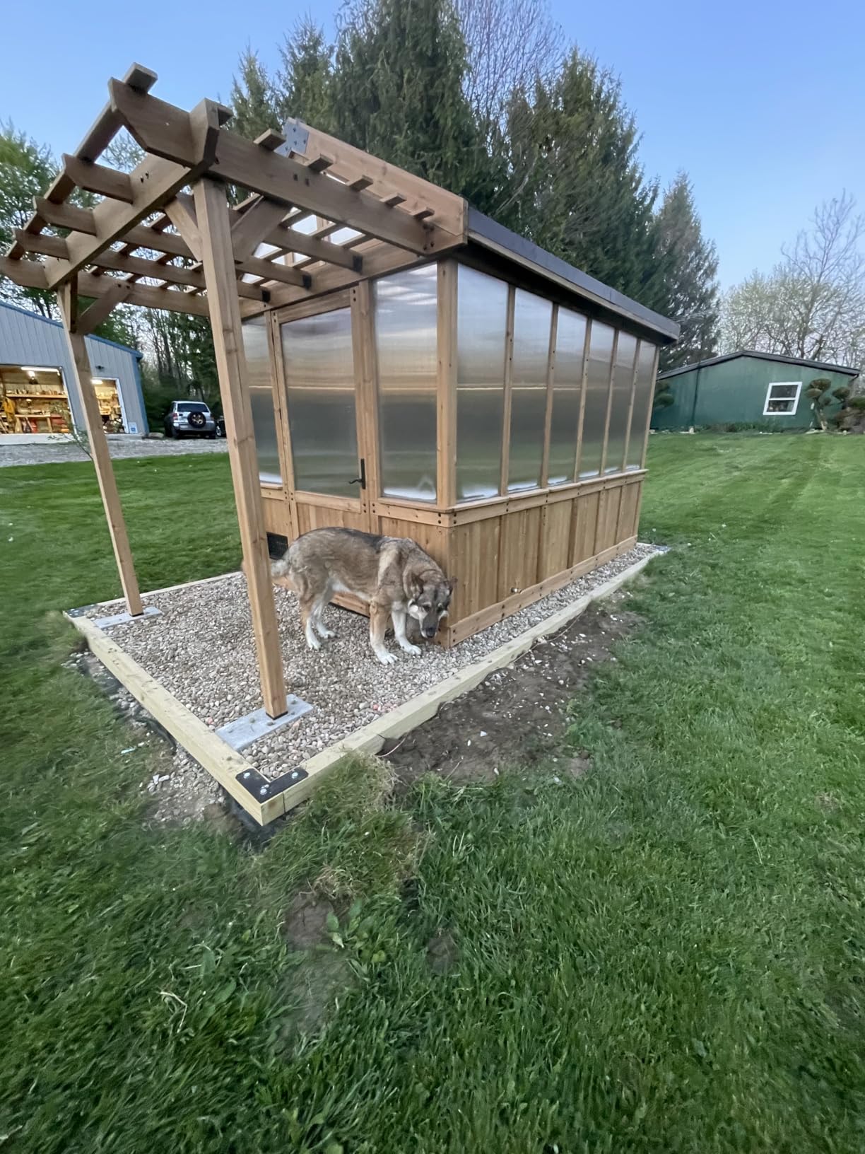 Backyard Discovery Bellerose 9' x 6' Cedar Wood and Polycarbonate Walk-in Greenhouse Kit with Pergola, Exhaust Fan, Windows, Hose Hook-Ups, PowerPort, Staging Shelves for Year-Round Outdoor Gardening customer photo 2