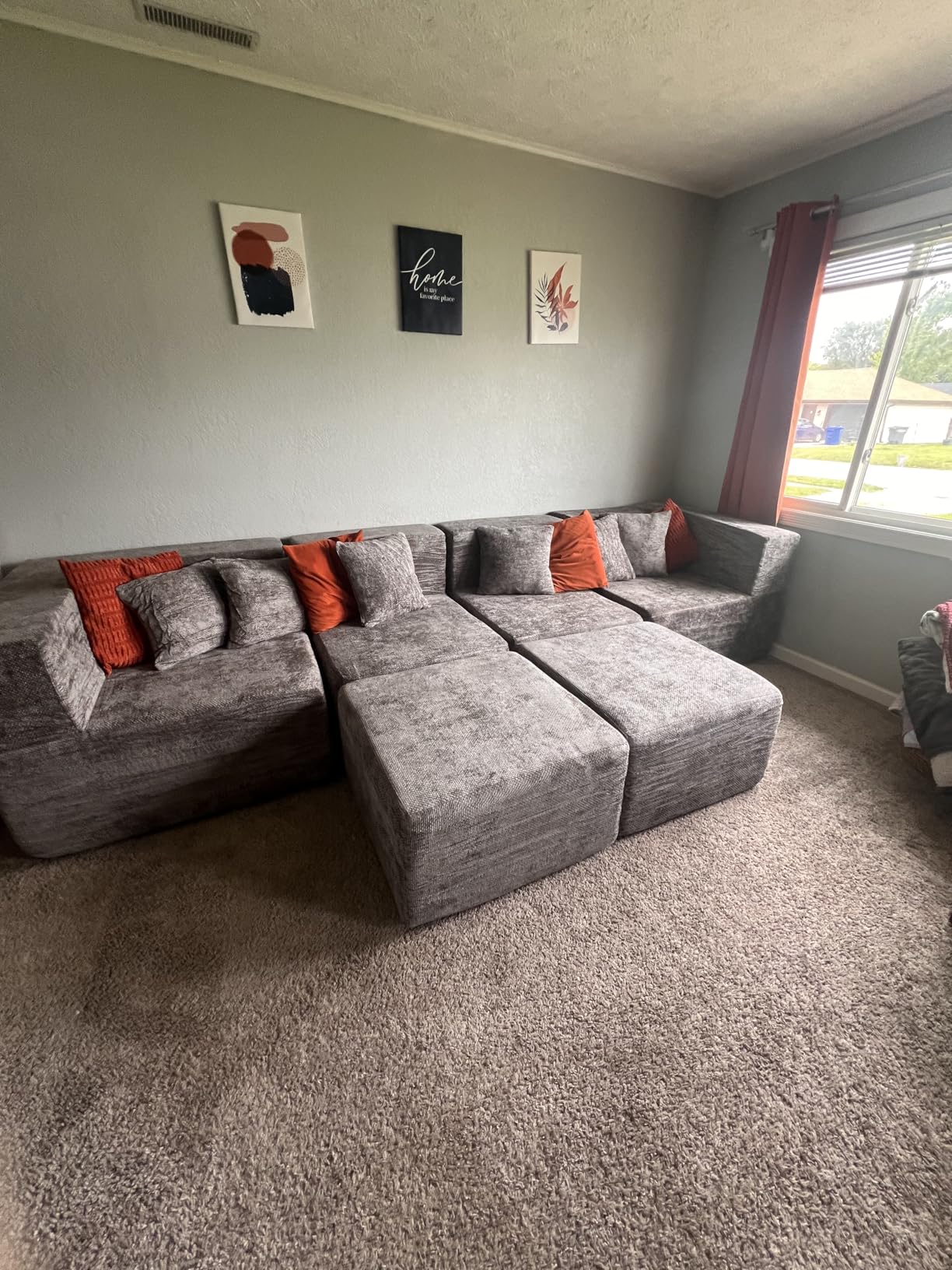 MONVANE Modular Sectional Cloud Couch for Living Room - 130'' 6 Seater Convertible Chenille Couches Set with Ottoman, No Assembly Compression Sofas, Comfy Floor Sofa with Memory Foam, Grey customer photo 2