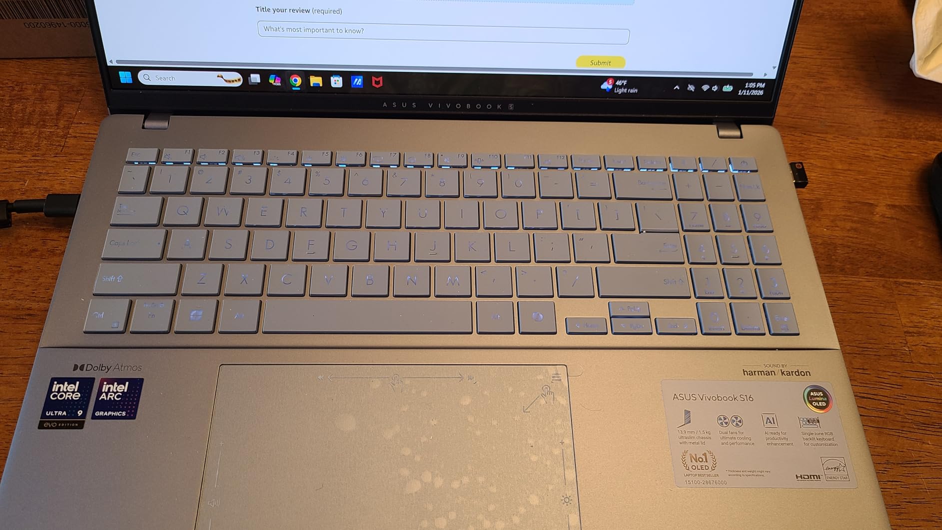 ASUS Vivobook S16 AI PC Laptop, 16-inch 2.8K OLED 120Hz, Intel Core Ultra 9 285H, 32GB RAM, 1TB SSD, RGB Backlit, Windows 11 Pro customer photo 2