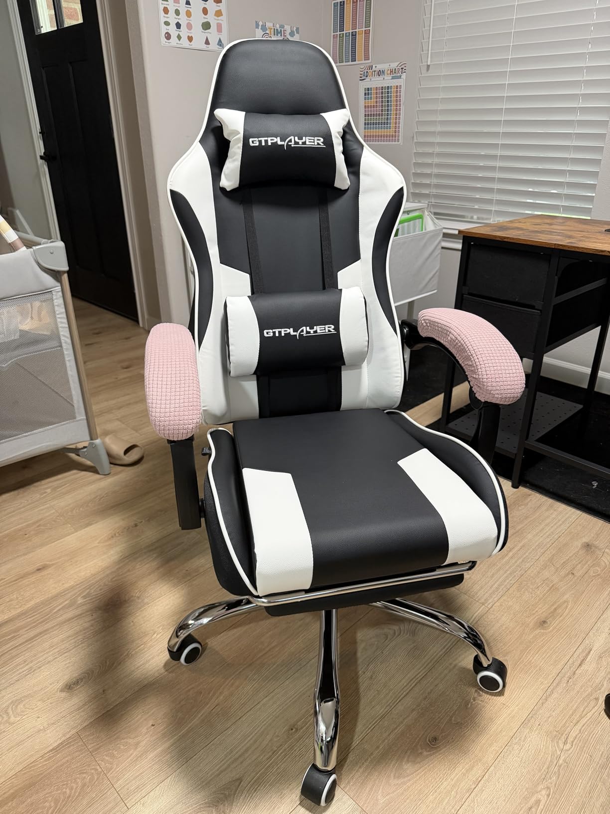 GTPLAYER Gaming Chair, Computer Chair with Footrest and Lumbar Support, Height Adjustable Game Chair with 360°-Swivel Seat and Headrest (Pearl White) customer photo 1