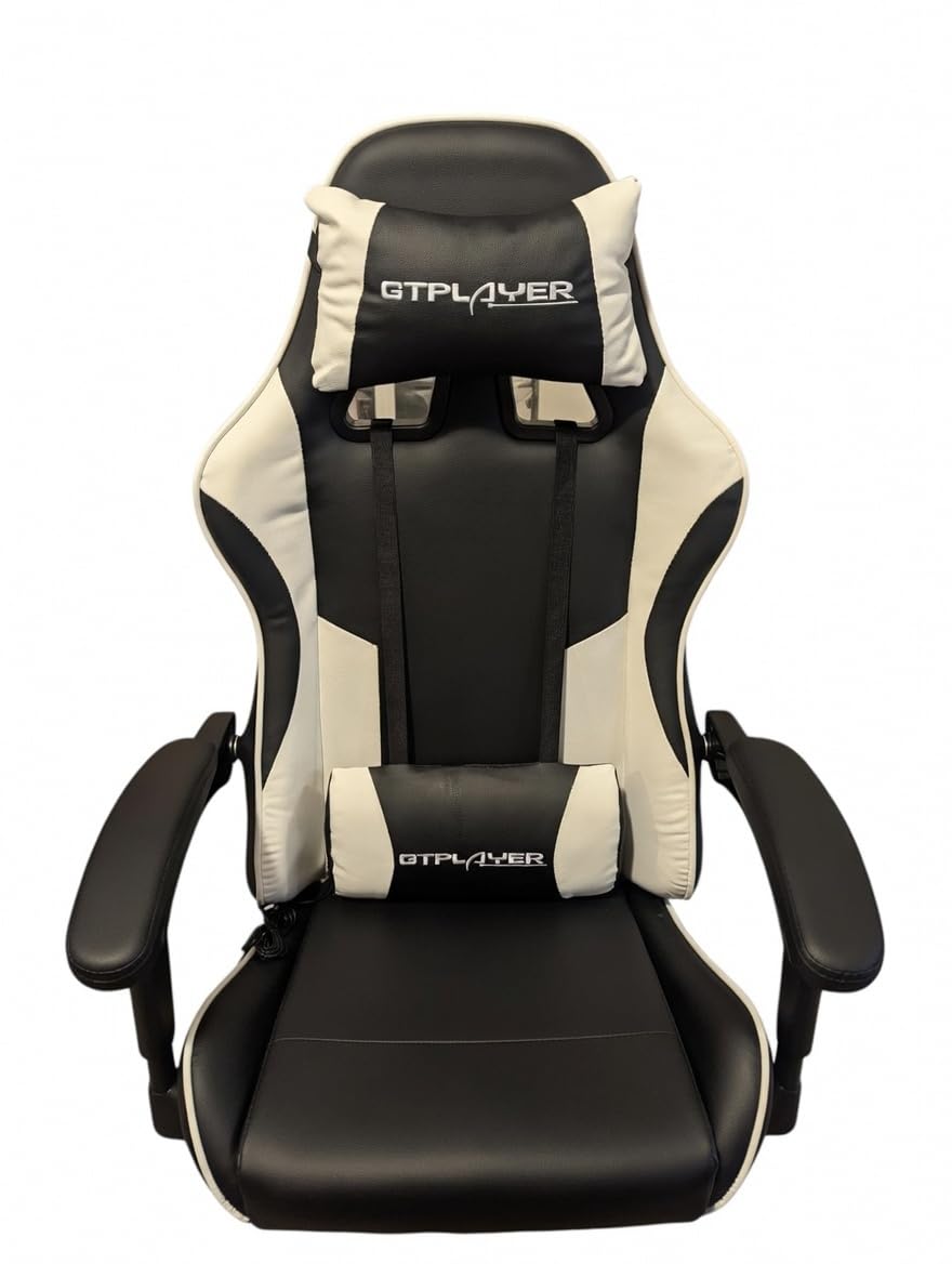 GTPLAYER Gaming Chair, Computer Chair with Footrest and Lumbar Support, Height Adjustable Game Chair with 360°-Swivel Seat and Headrest (Pearl White) customer photo 2
