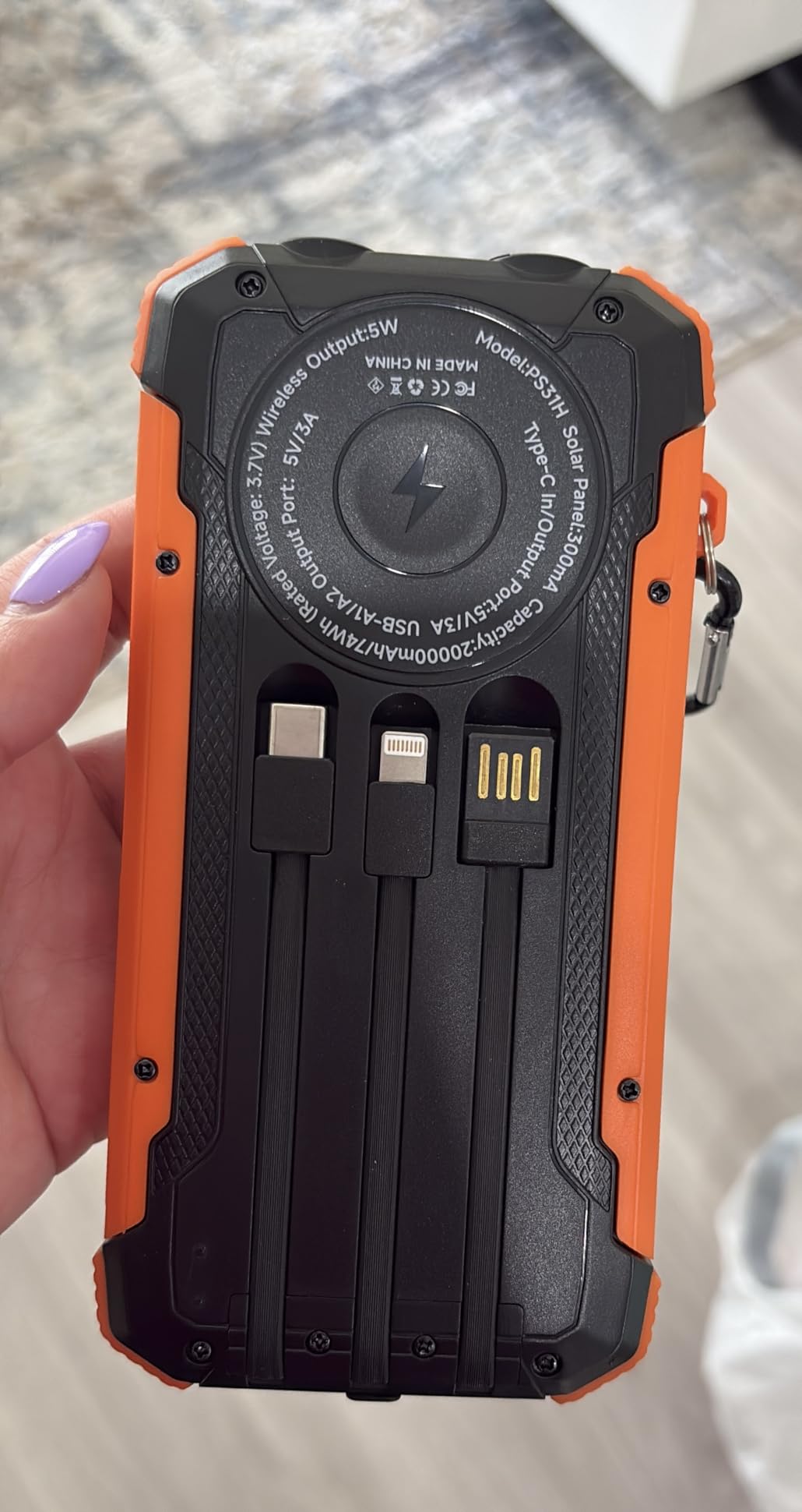 ERRBBIC Solar Charger Power Bank 20000mAh, Portable Wireless Charger, 15W Fast Charging External Battery Pack with Dual Flashlight and USB C Outputs, Outdoor Mobile Power Compatible with Cell Phones customer photo 2