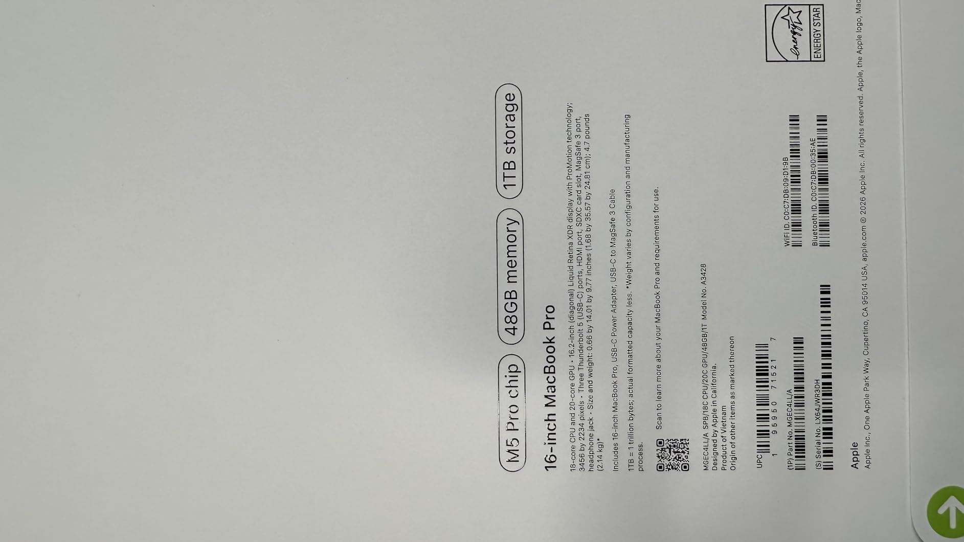 2026 MacBook Pro Laptop with Apple M5 Pro chip (18-core CPU, 20-core GPU), 16.2-inch Liquid Retina XDR Display, 24GB Unified Memory, 1TB SSD, Wi-Fi 7, Space Black customer photo 2