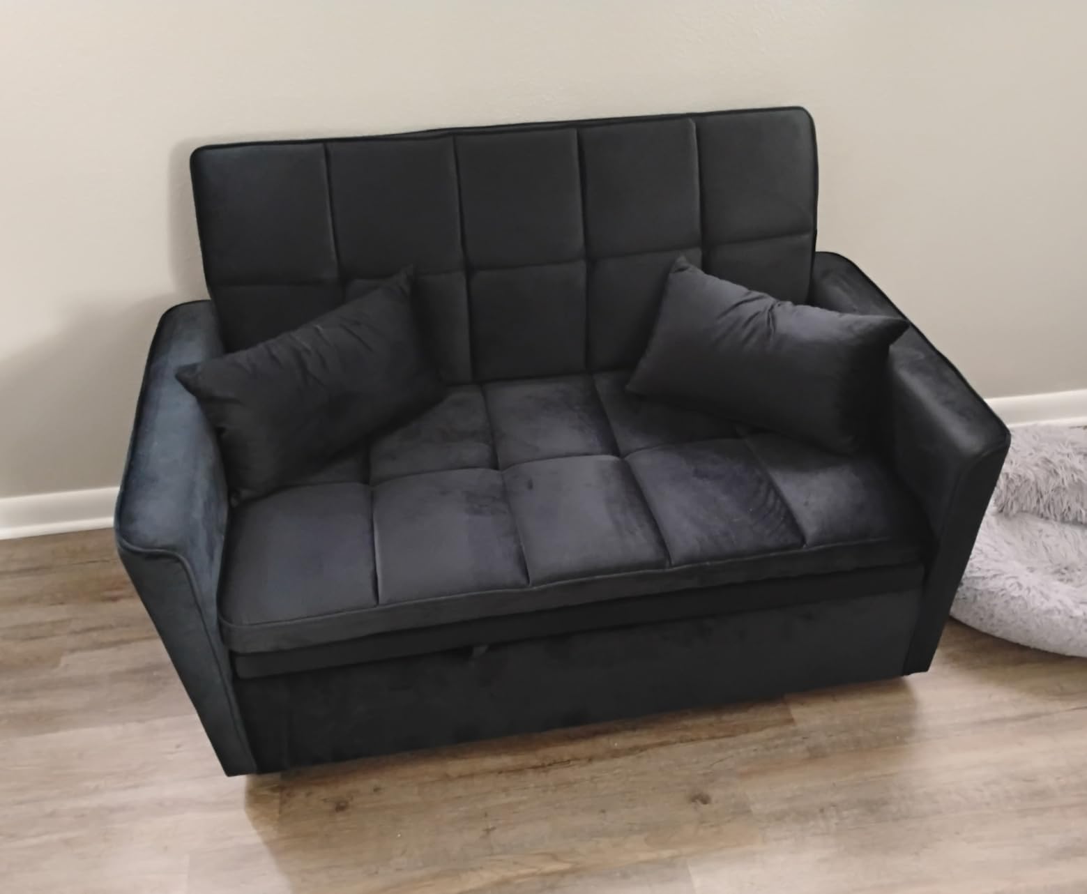 54'' Sleeper Sofa Bed, Convertible Pull Out Couch Futon for Living Room, Apartment (Black, Loveseat) Side Pockets, Velvet Fabric, Adjustable Backrest, Pull-Out Bed, Easy Assembly customer photo 1