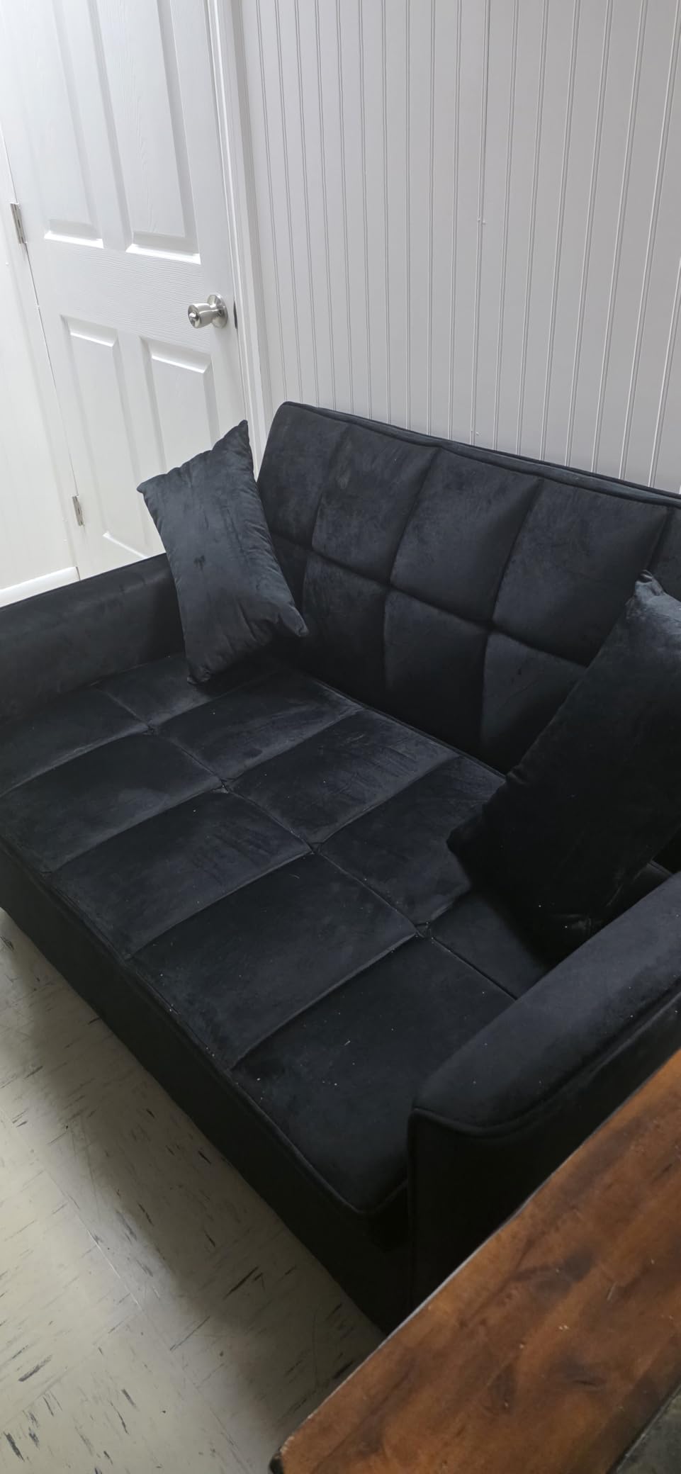 54'' Sleeper Sofa Bed, Convertible Pull Out Couch Futon for Living Room, Apartment (Black, Loveseat) Side Pockets, Velvet Fabric, Adjustable Backrest, Pull-Out Bed, Easy Assembly customer photo 2