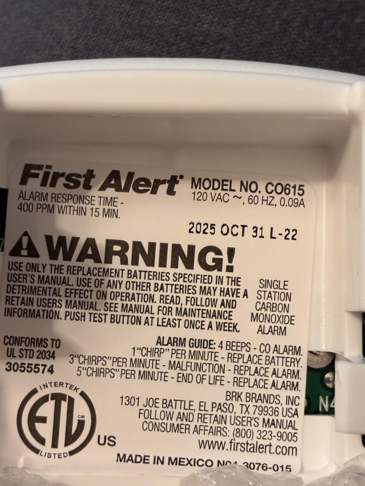 First Alert Plug in Carbon Monoxide Alarm with Digital Display | CO615, AA Battery Backup customer photo 1