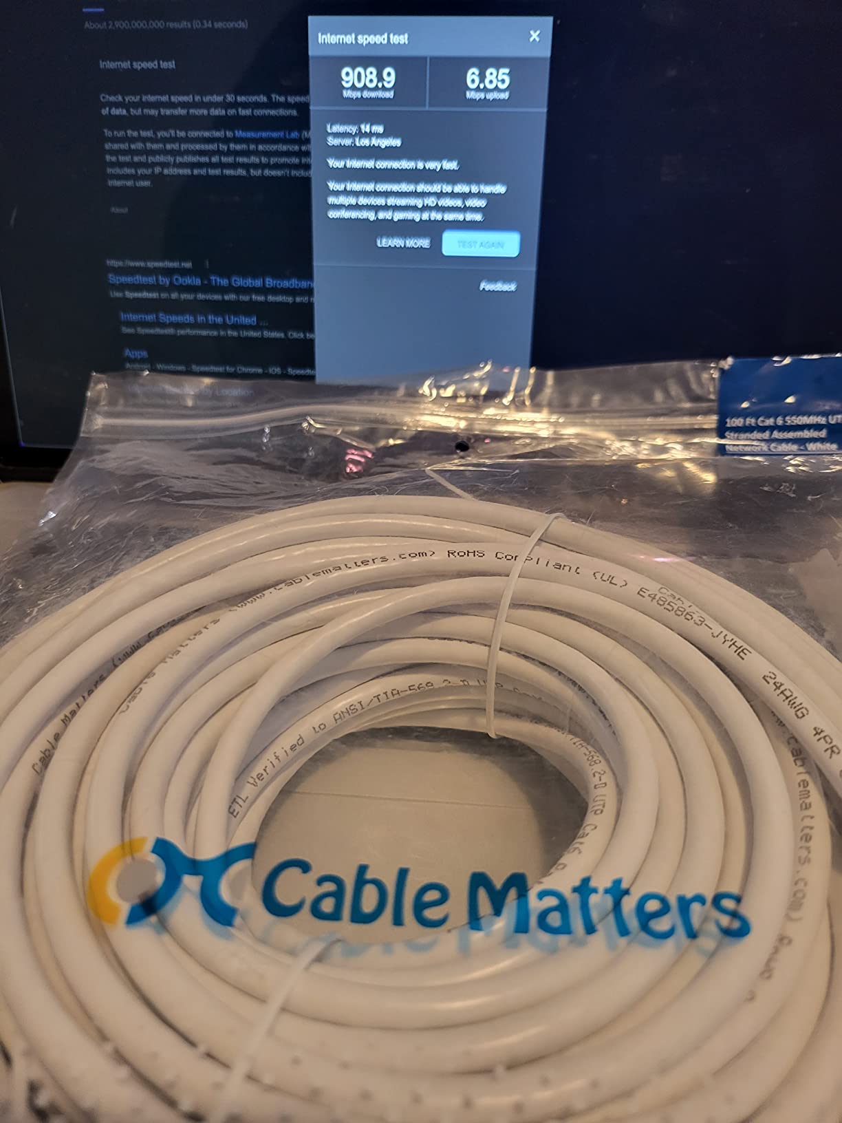 Cable Matters 10Gbps Snagless Cat 6 Ethernet Cable - 25ft, Cat 6 Cable, Cat6 Cord, Ethernet Cord, Black customer photo 2