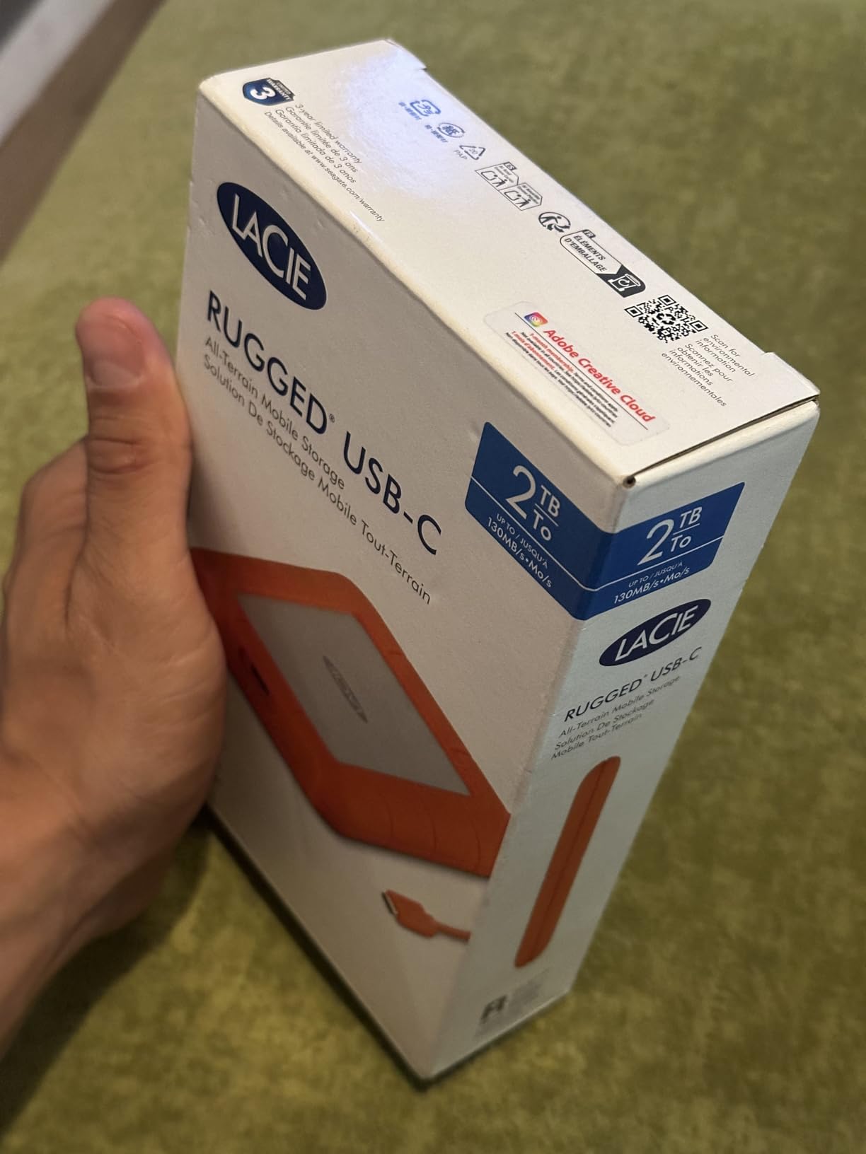 LaCie Rugged USB-C 2TB External Hard Drive Portable HDD, USB 3.0 Compatible, Drop Shock Dust Rain Resistant, for Mac and PC customer photo 1