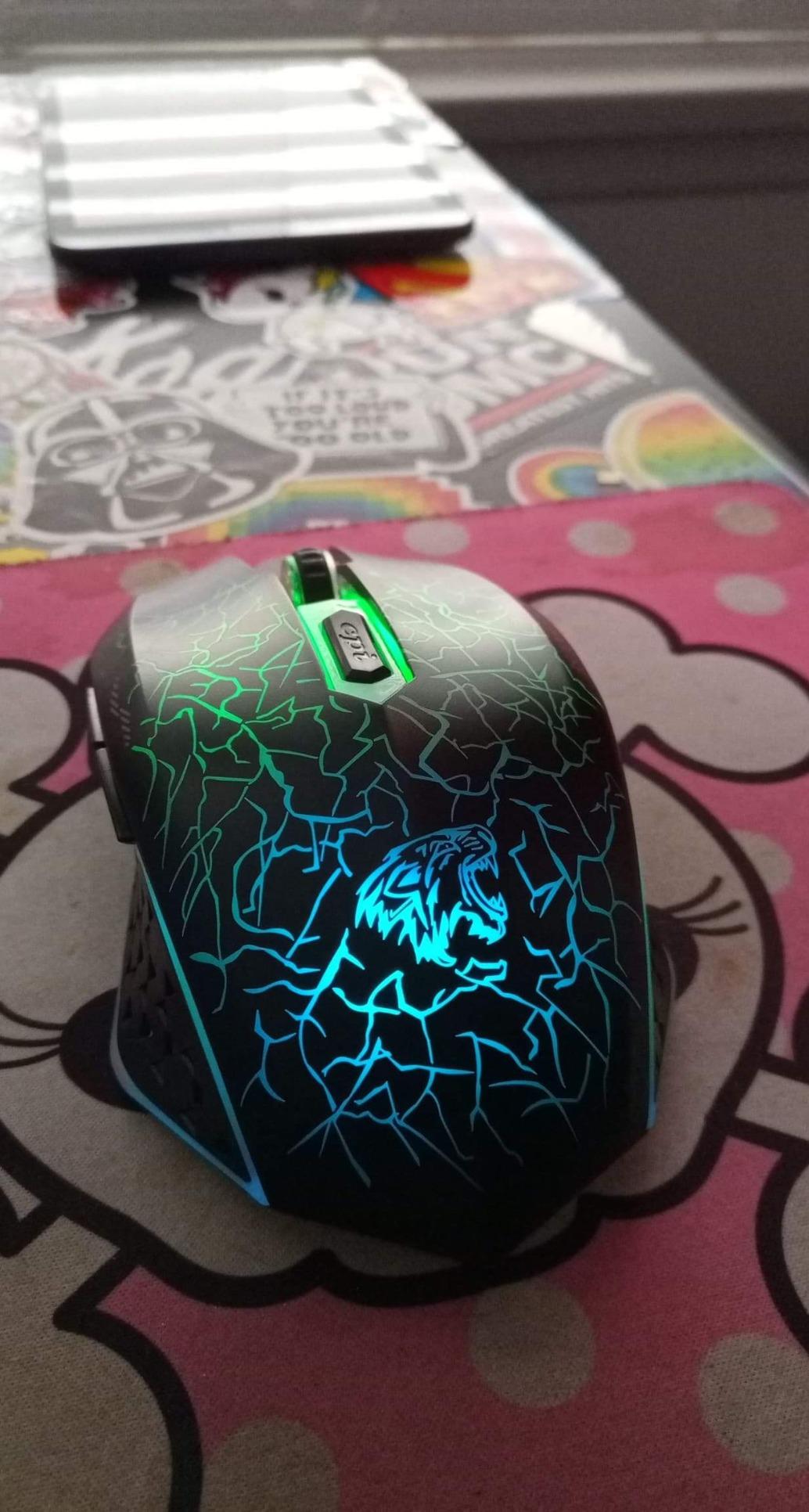 TENMOS M2 Wireless Gaming Mouse, Silent Rechargeable Computer Mice-Black | 2.4GHz Optical, 7 Color LED Lights, Ergonomic, Quiet Click, RGB Backlit, 3-level DPI, Side Buttons, Portable, Nano Receiver customer photo 1