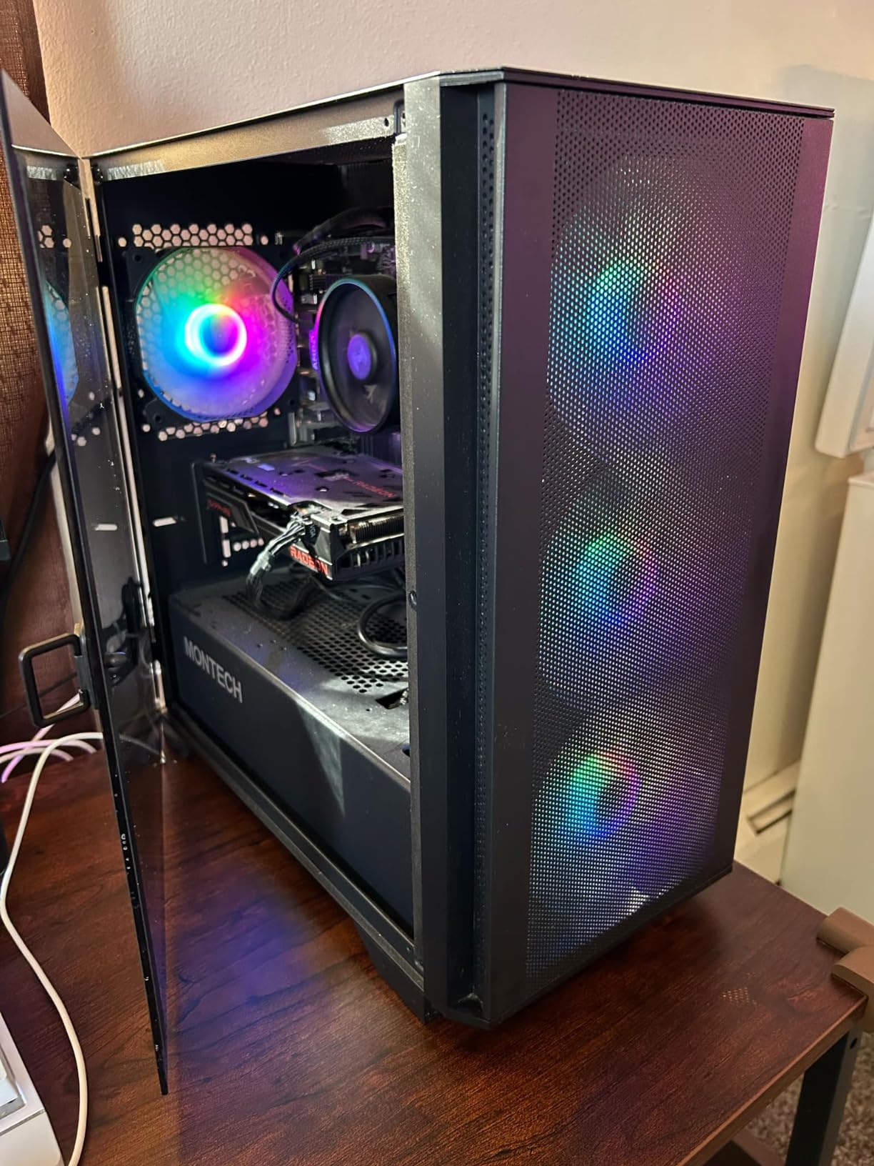 MONTECH AIR 100 ARGB High Airflow Micro-ATX PC Case, 4 ARGB Fans, Black | 330mm GPU Support, 280mm Radiator Support, Mesh Panel, Swivel Tempered Glass, ARGB Controller, Dust Filters customer photo 2