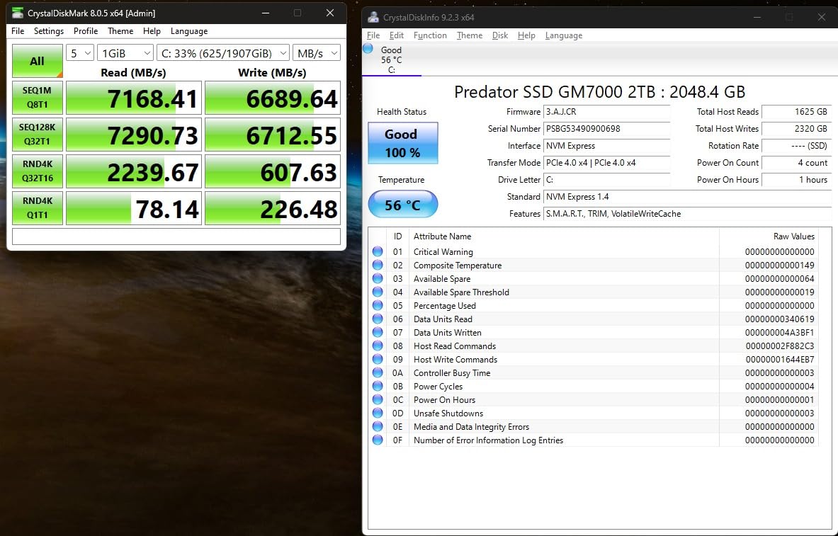 Predator M.2 SSD 2TB GM7000 with DRAM cache NVMe 1.4 2280 PCIe Gen4x4 Ultra high speed (maximum read: 7400MB/s, max write: 6700MB/s) 3D NAND TLC Internal SSD Compatible with PS5 Pro - BL.9BWWR.106 customer photo 2