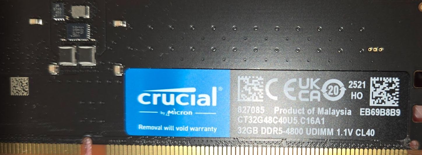 Crucial 64GB DDR5 RAM Kit (2x32GB), 4800MHz CL40 Desktop Memory, UDIMM 288-Pin, Compatible with 13th Gen Intel Core and AMD Ryzen 7000 customer photo 1