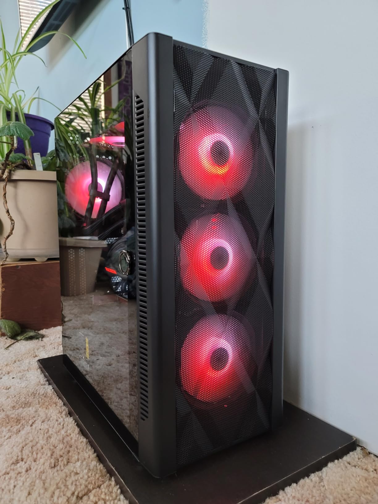 MUSETEX ATX PC Case Pre-Install 6 PWM ARGB Fans, Polygonal Mesh Computer Gaming Case, Opening Tempered Glass Side Panel Mid-Tower Case, USB 3.0 x 2, Black, NN8 customer photo 2