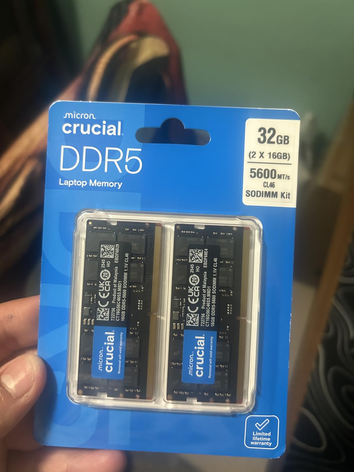 Crucial 32GB DDR5 RAM Kit (2x16GB), 5600MHz (or 5200MHz or 4800MHz) Laptop Memory 262-Pin SODIMM, Compatible with Intel Core and AMD Ryzen 7000, Black - CT2K16G56C46S5 customer photo 1