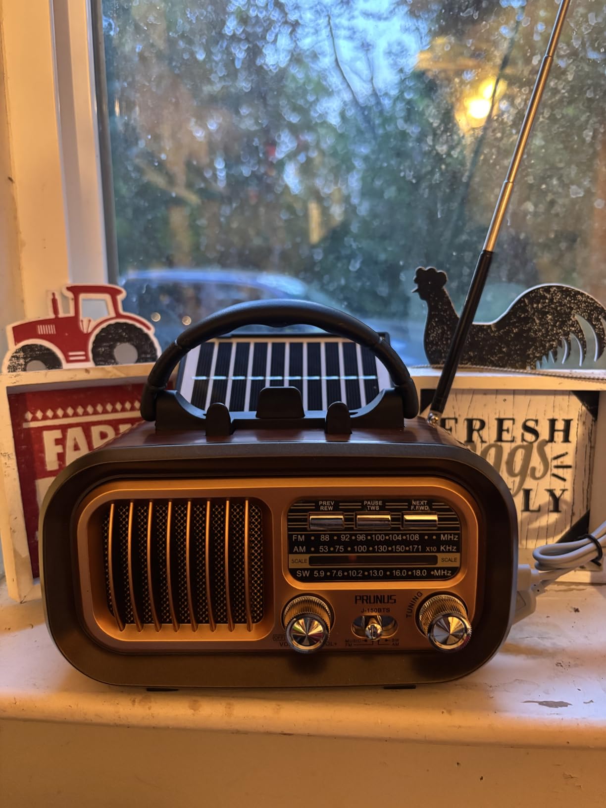 PRUNUS J-150 Portable Radio AM FM SW Bluetooth Speaker, TF Card/USB Playback | Retro Radios Vintage Transistor with Best Sound, Solar/D Battery Operated/USB Charging, TWS customer photo 2
