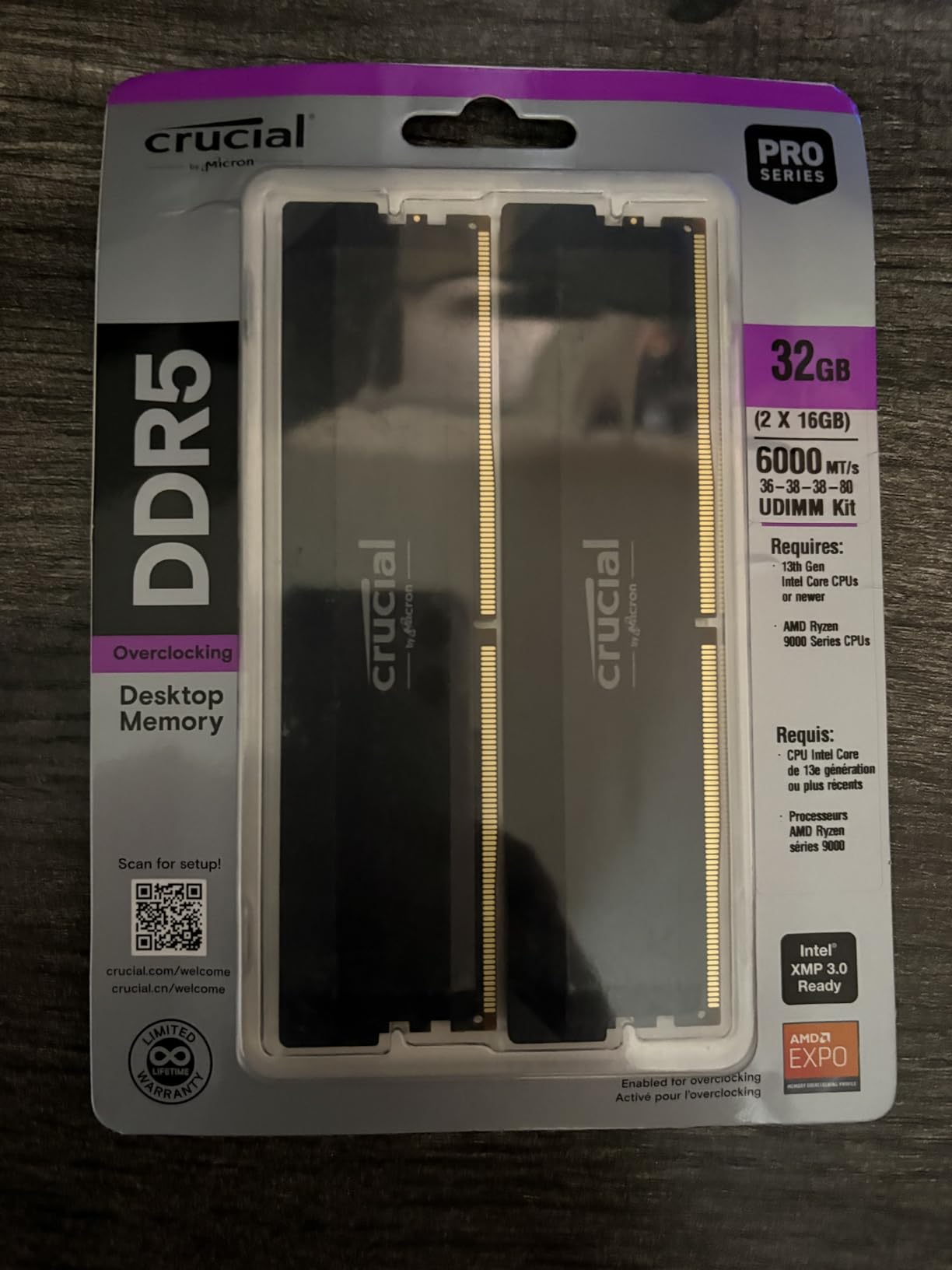 Crucial Pro 32GB DDR5 RAM Kit (2x16GB) 6000MHz CL36, Overclocking Desktop Gaming Memory, Intel XMP 3.0 & AMD Expo Compatible, Black customer photo 1