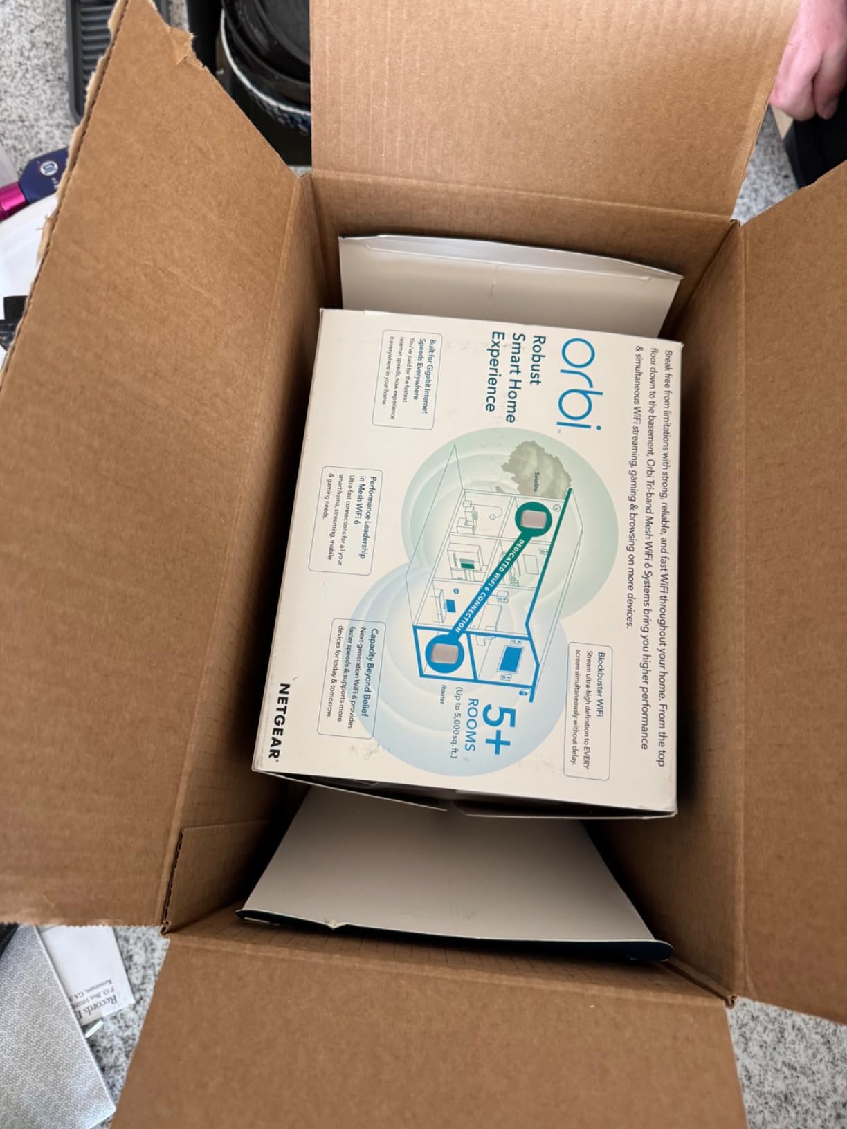 NETGEAR Orbi Whole Home Tri-Band WiFi 6 Mesh Network System (RBK752P) - Router with 1 Satellite Extender, Security Features, Coverage up to 5,000 sq. ft., 75 Devices, AX5200 802.11ax (Up to 5.2Gbps) customer photo 1