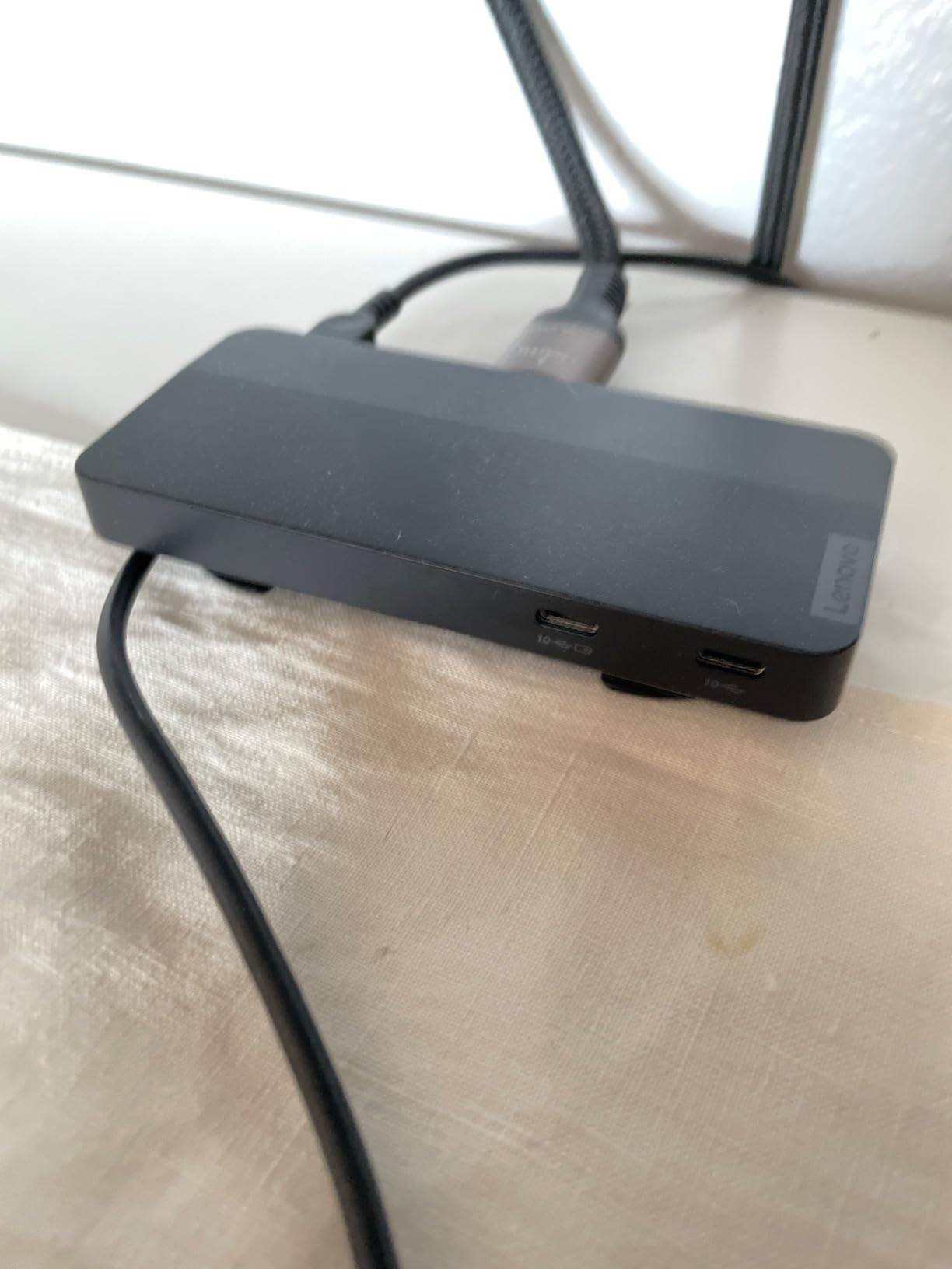 Lenovo USB-C Dual Display Travel Dock - 7 Ports, Integrated Cable, Universal Compatibility, Two displays at 4K - Black customer photo 1